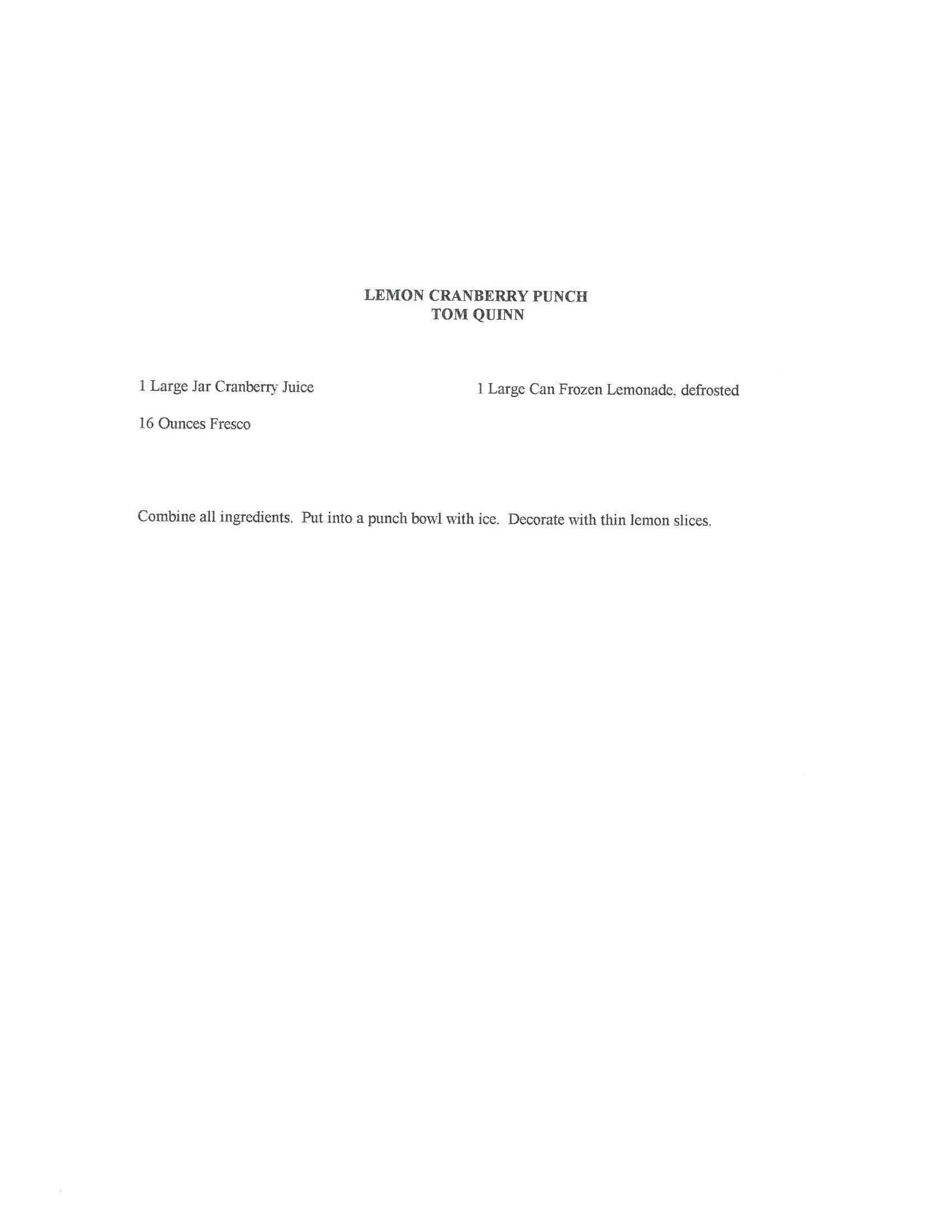 Original cookbook page for Lemon Cranberry Punch