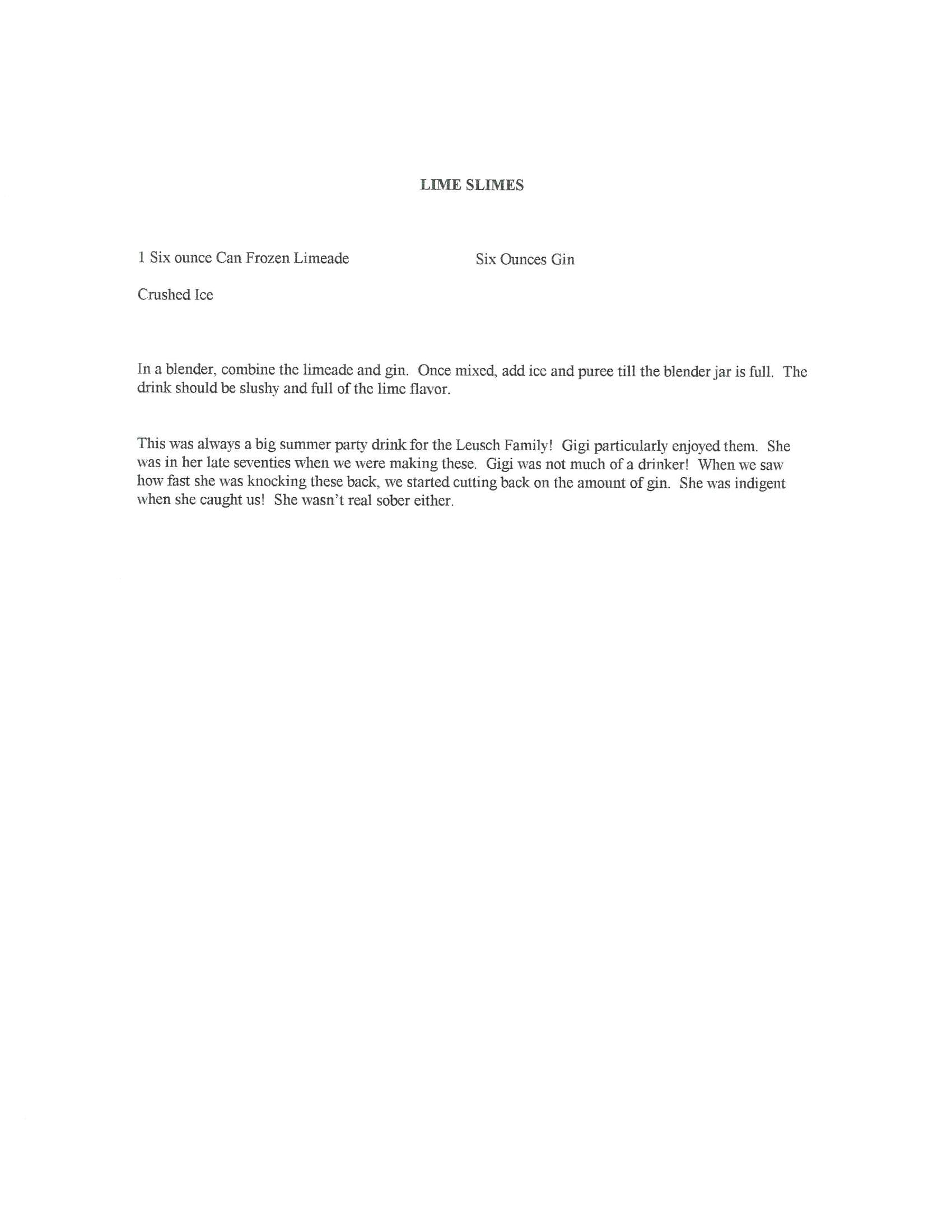 Original cookbook page for Lime Slimes