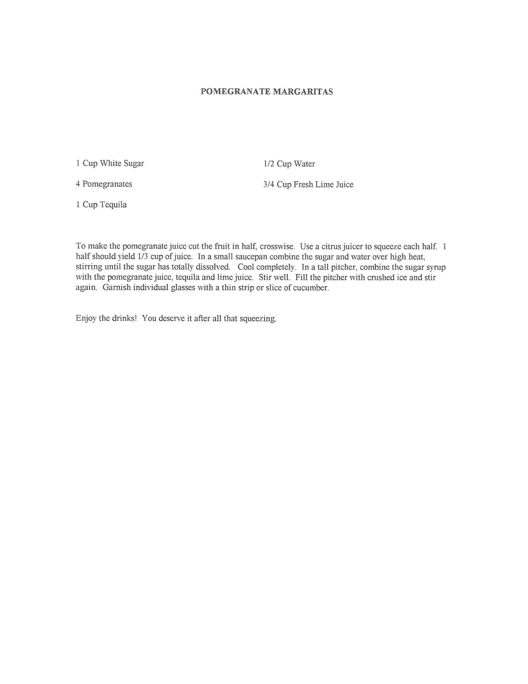 Original cookbook page for Pomegranate Margaritas