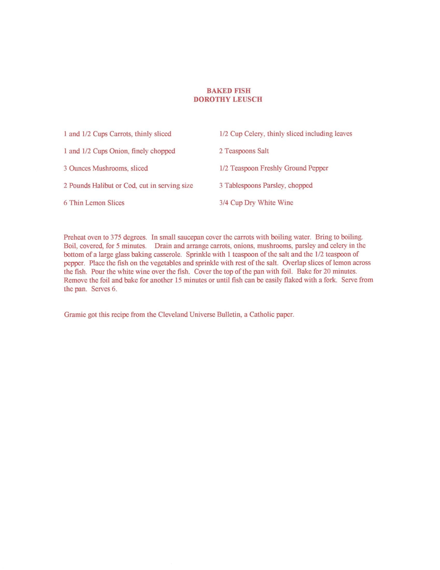 Original cookbook page for Baked Fish