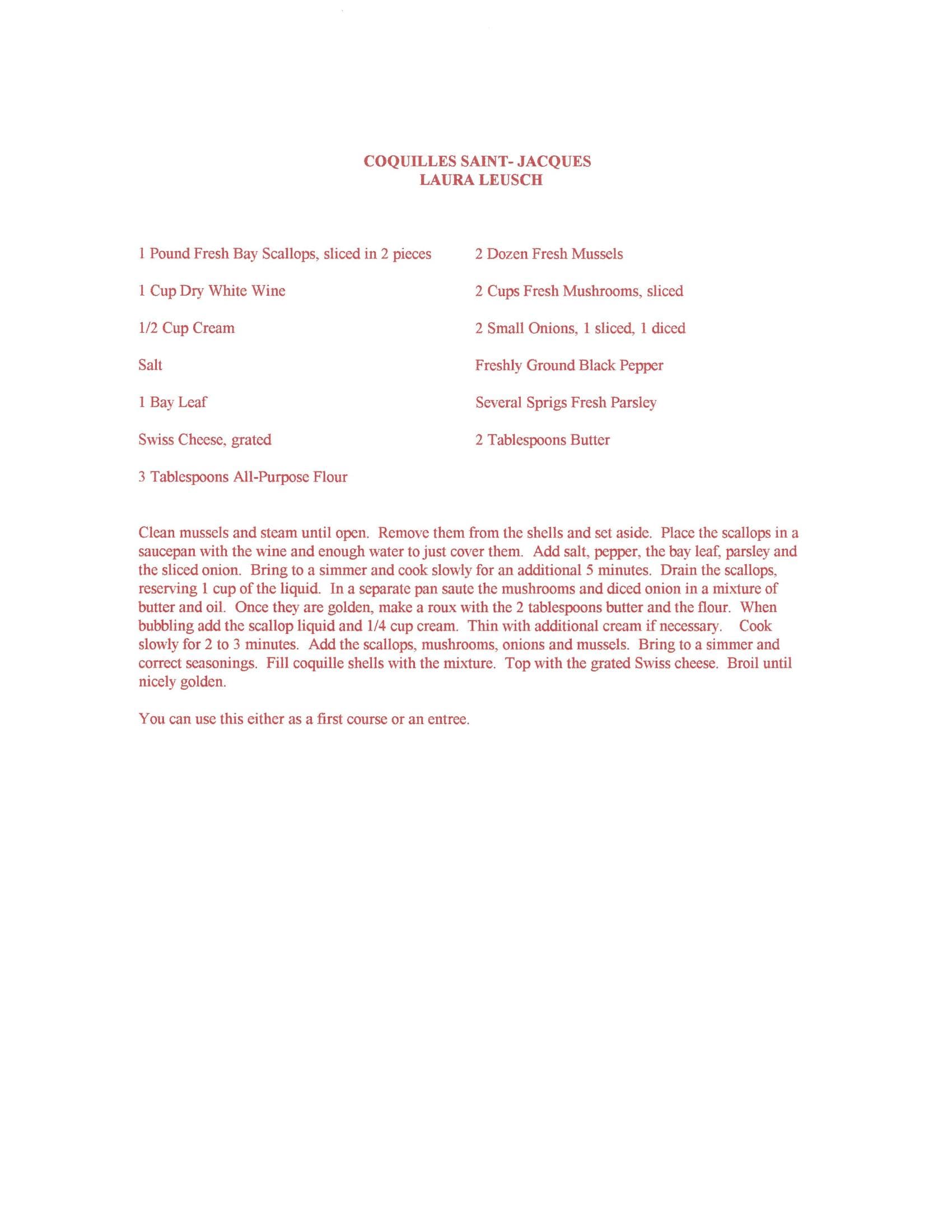 Original cookbook page for Coquilles Saint-Jacques