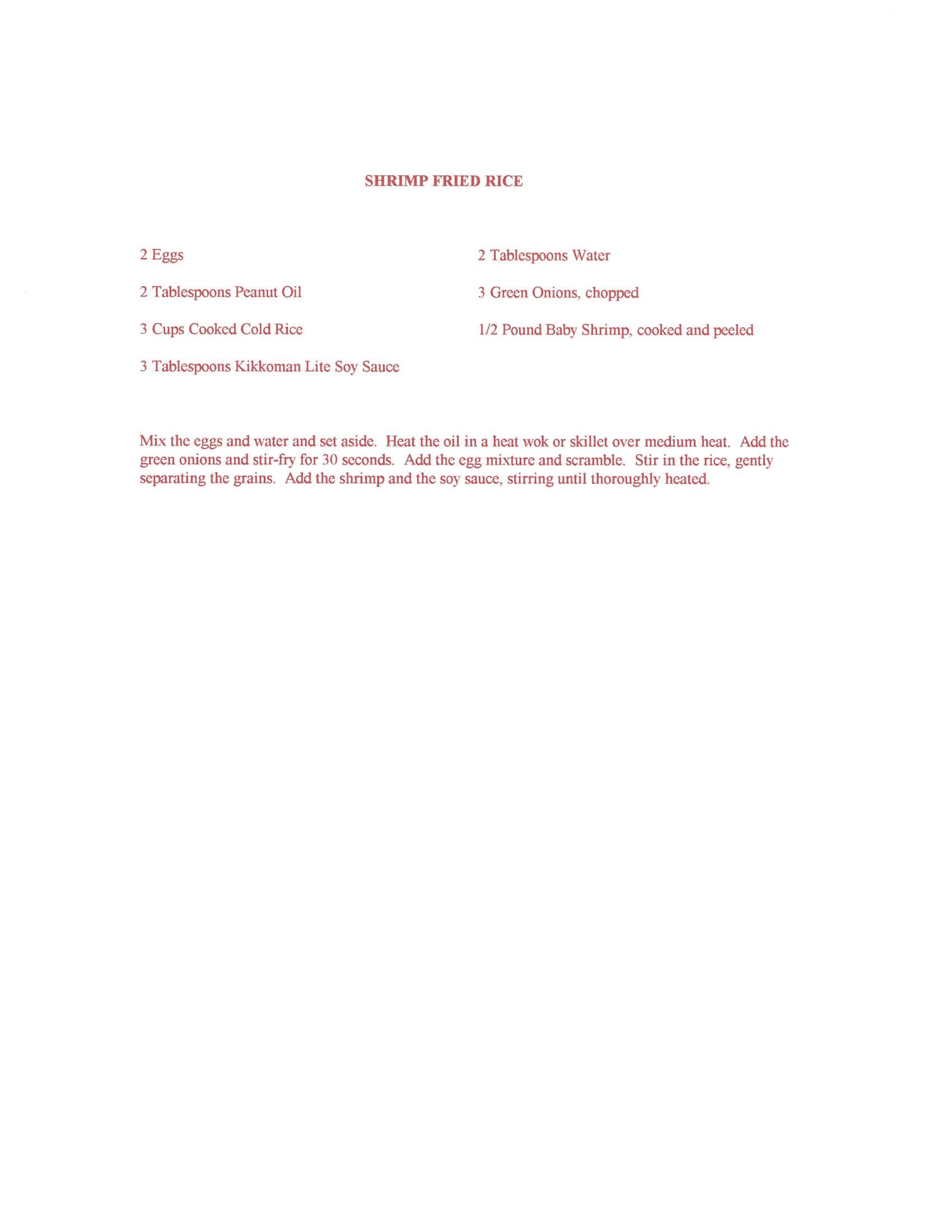 Original cookbook page for Shrimp Fried Rice