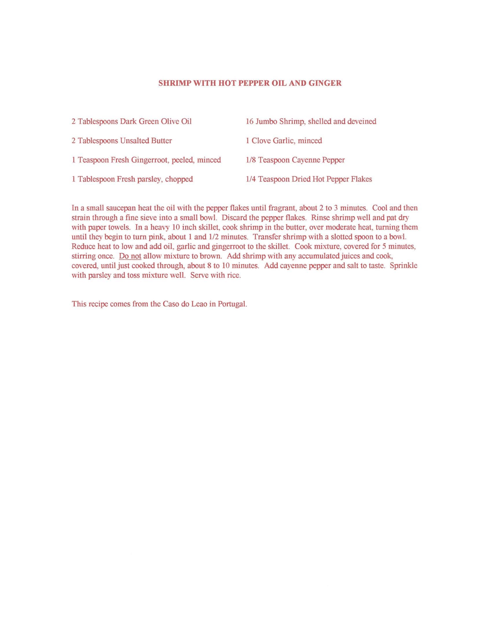 Original cookbook page for Shrimp with Hot Pepper Oil and Ginger