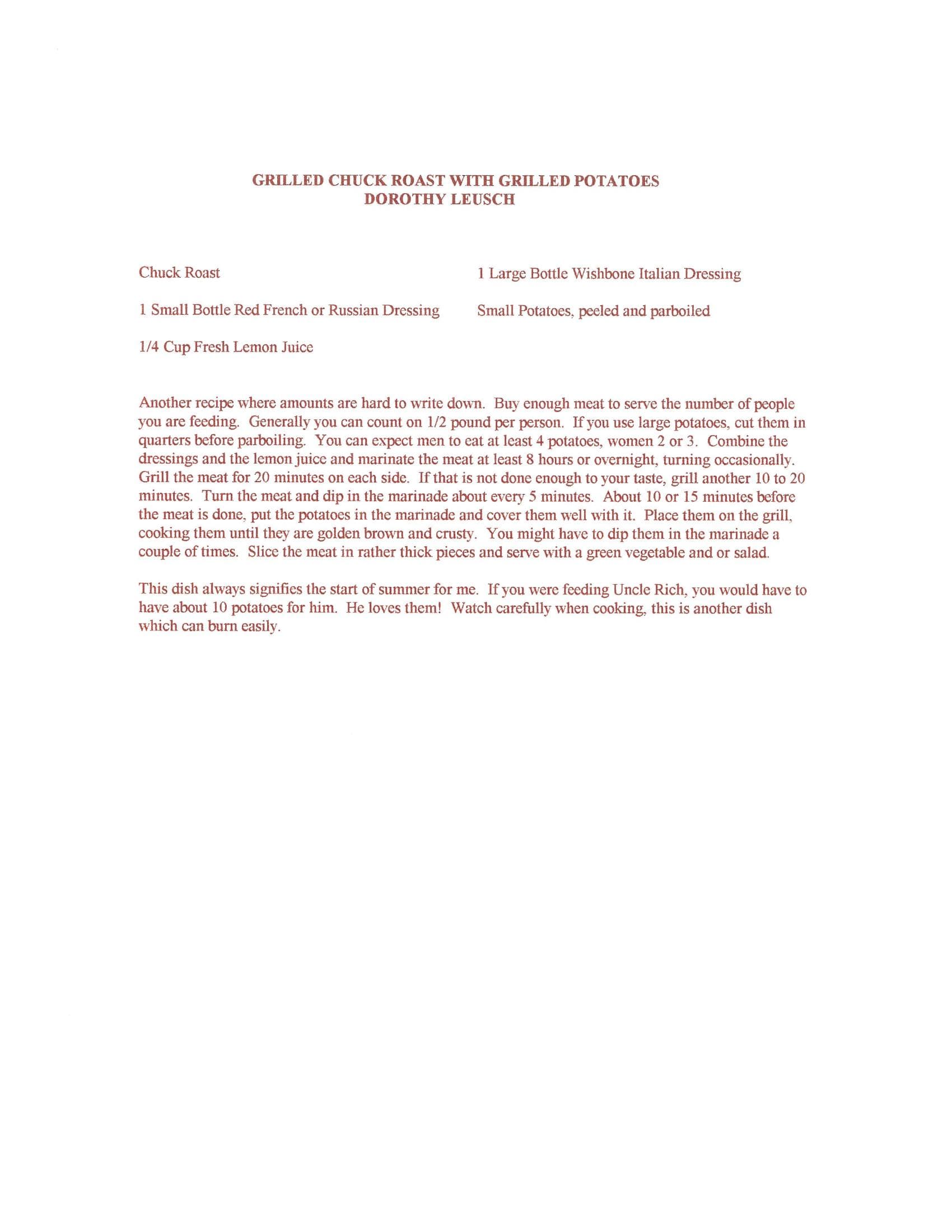 Original cookbook page for Grilled Chuck Roast with Grilled Potatoes