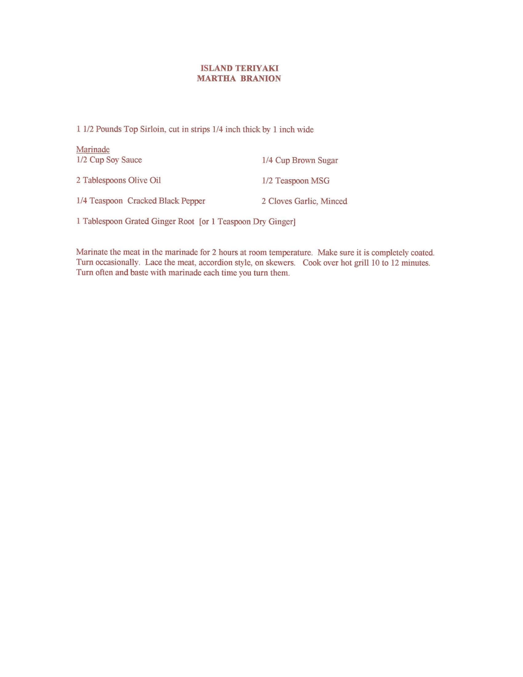 Original cookbook page for Island Teriyaki