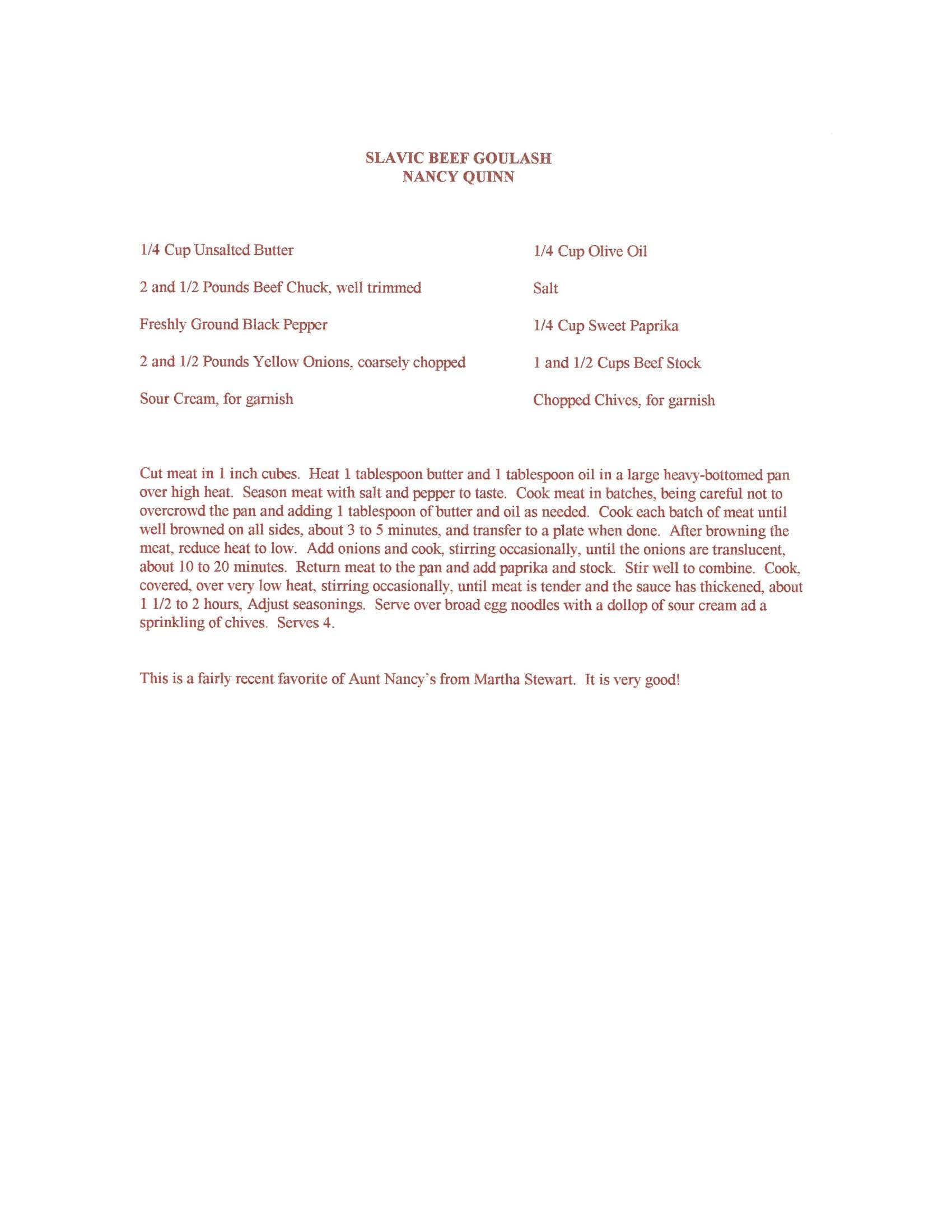 Original cookbook page for Slavic Beef Goulash