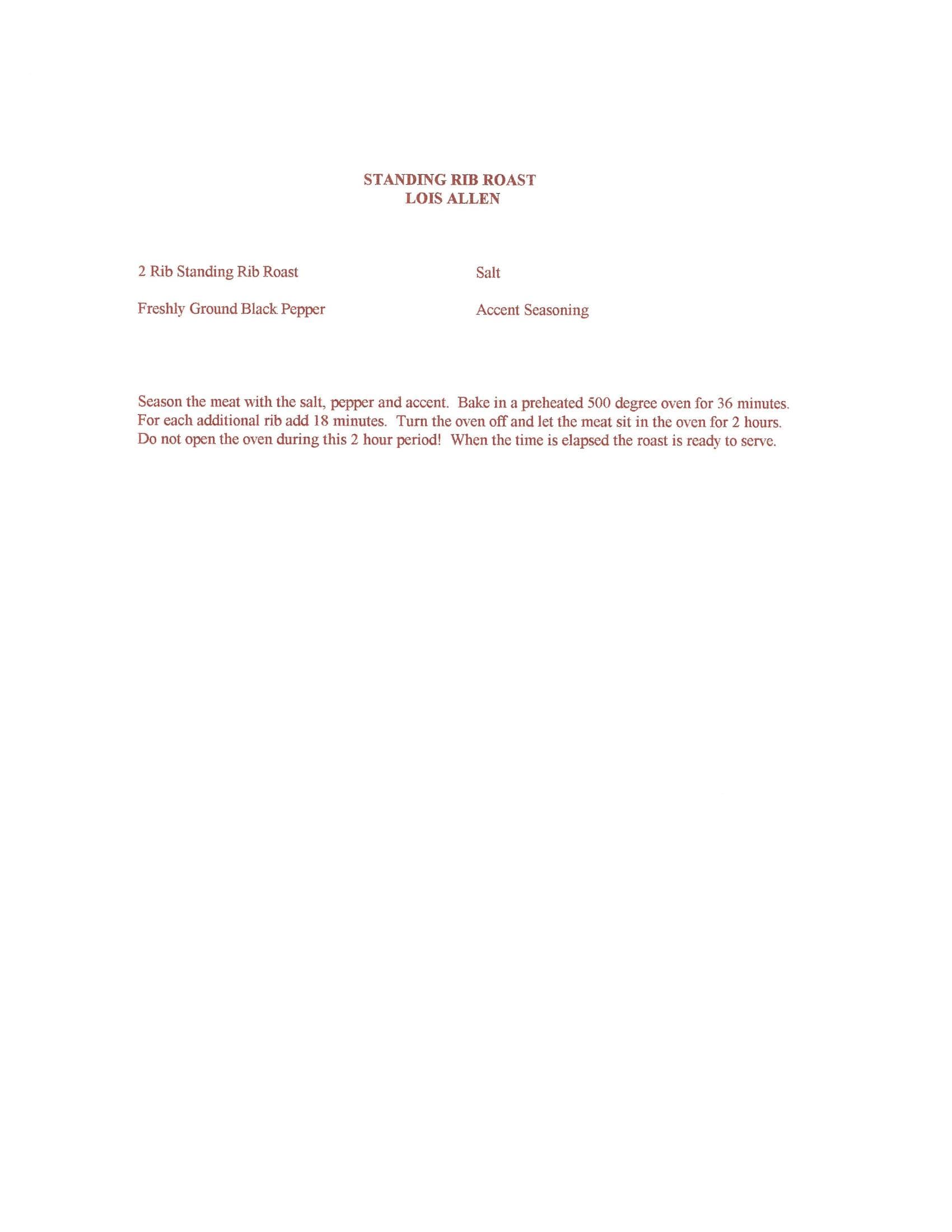 Original cookbook page for Standing Rib Roast