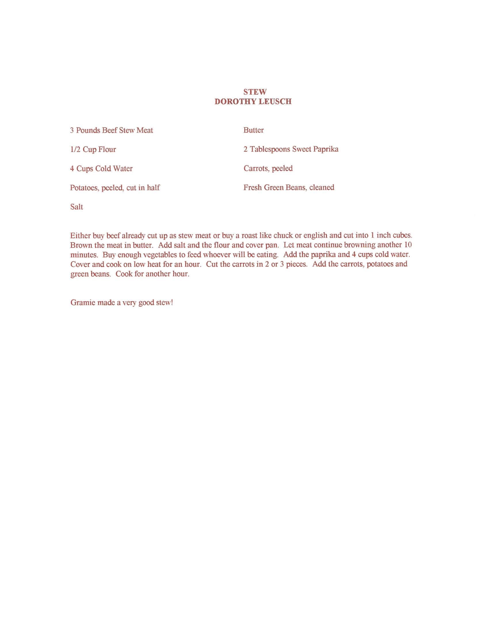 Original cookbook page for Stew