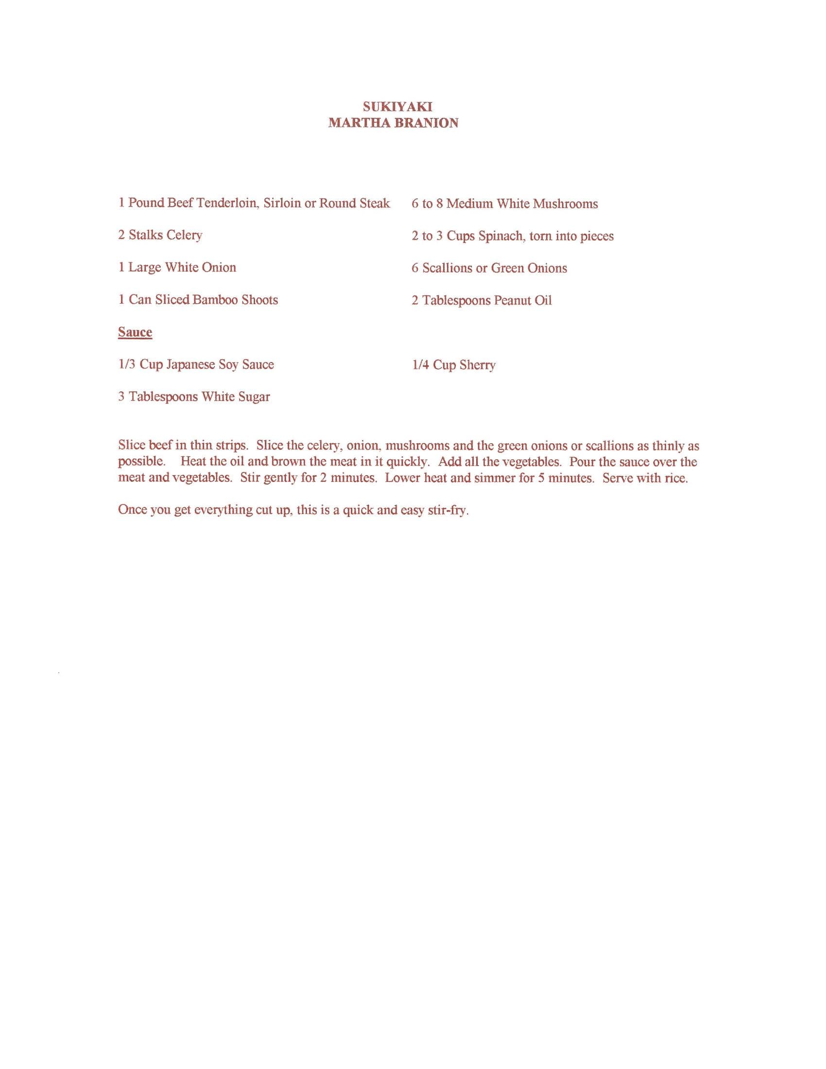 Original cookbook page for Sukiyaki