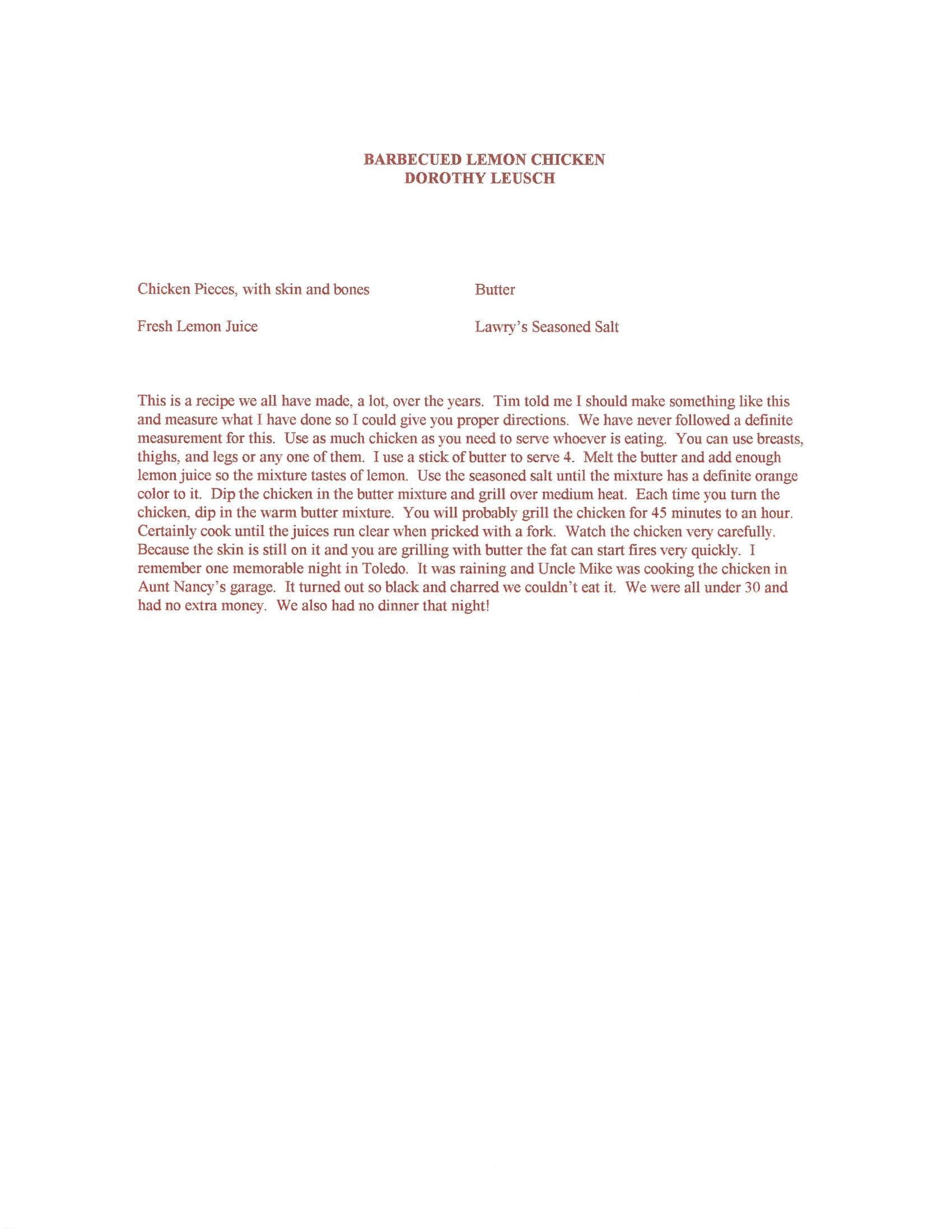Original cookbook page for Barbecued Lemon Chicken