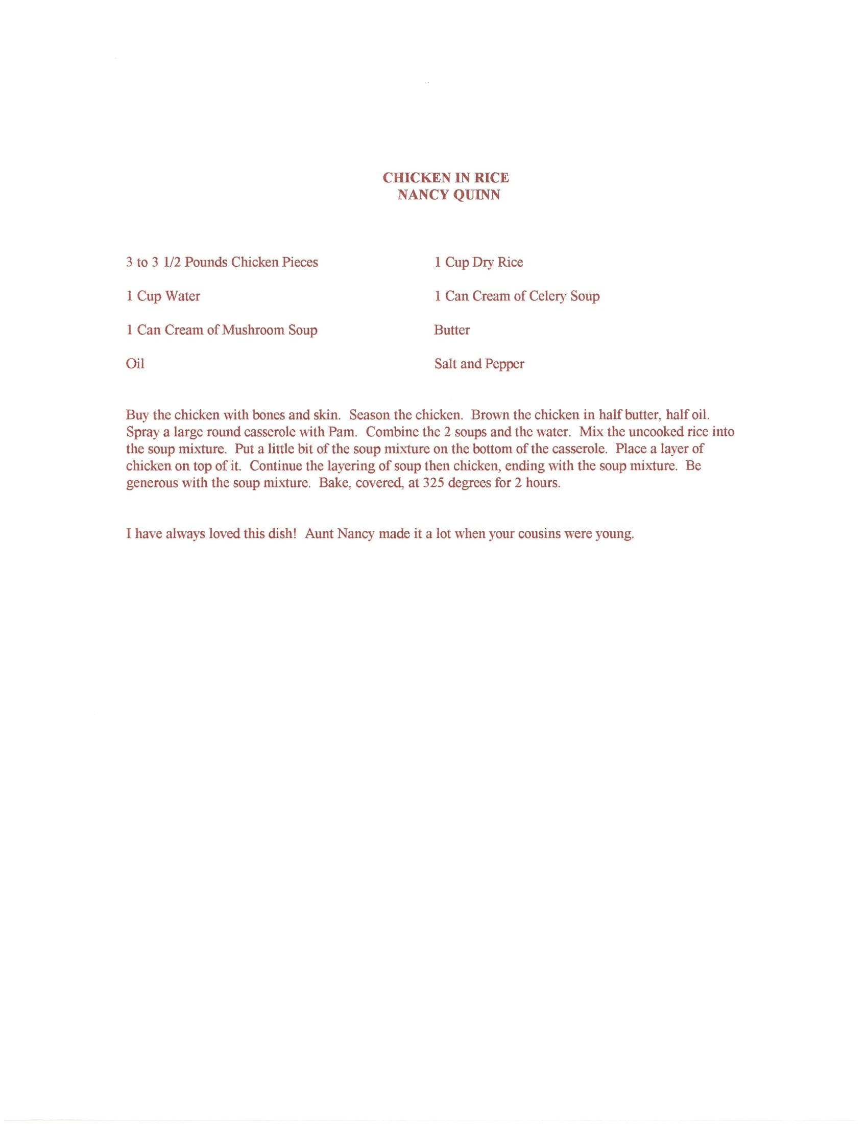 Original cookbook page for Chicken in Rice
