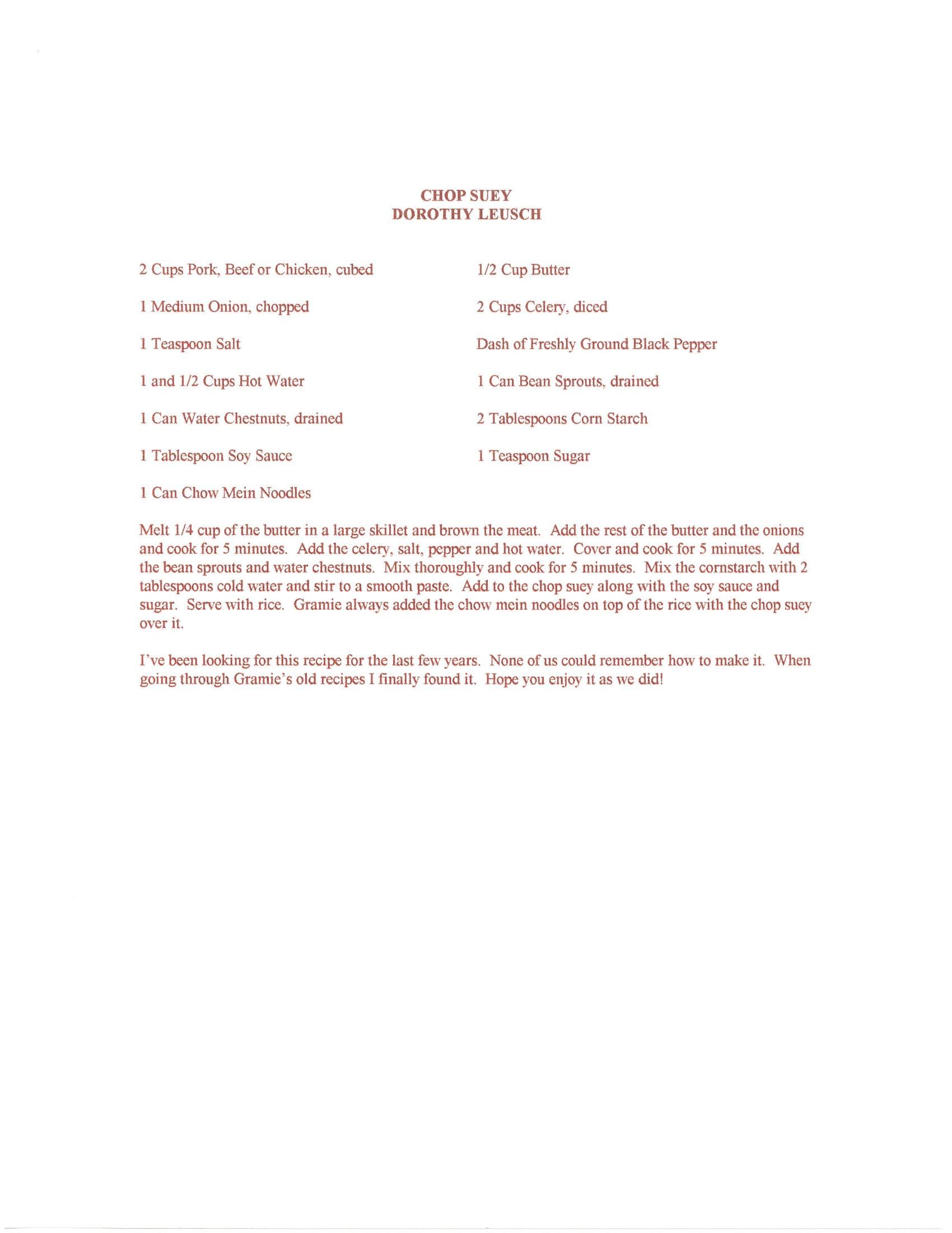 Original cookbook page for Chop Suey