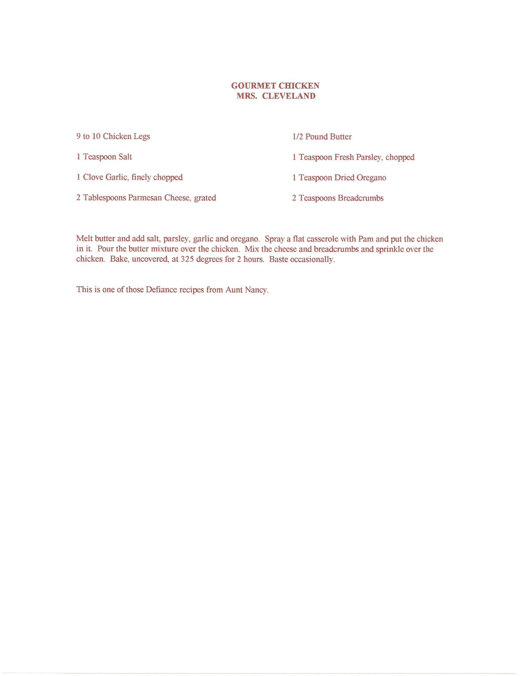 Original cookbook page for Gourmet Chicken