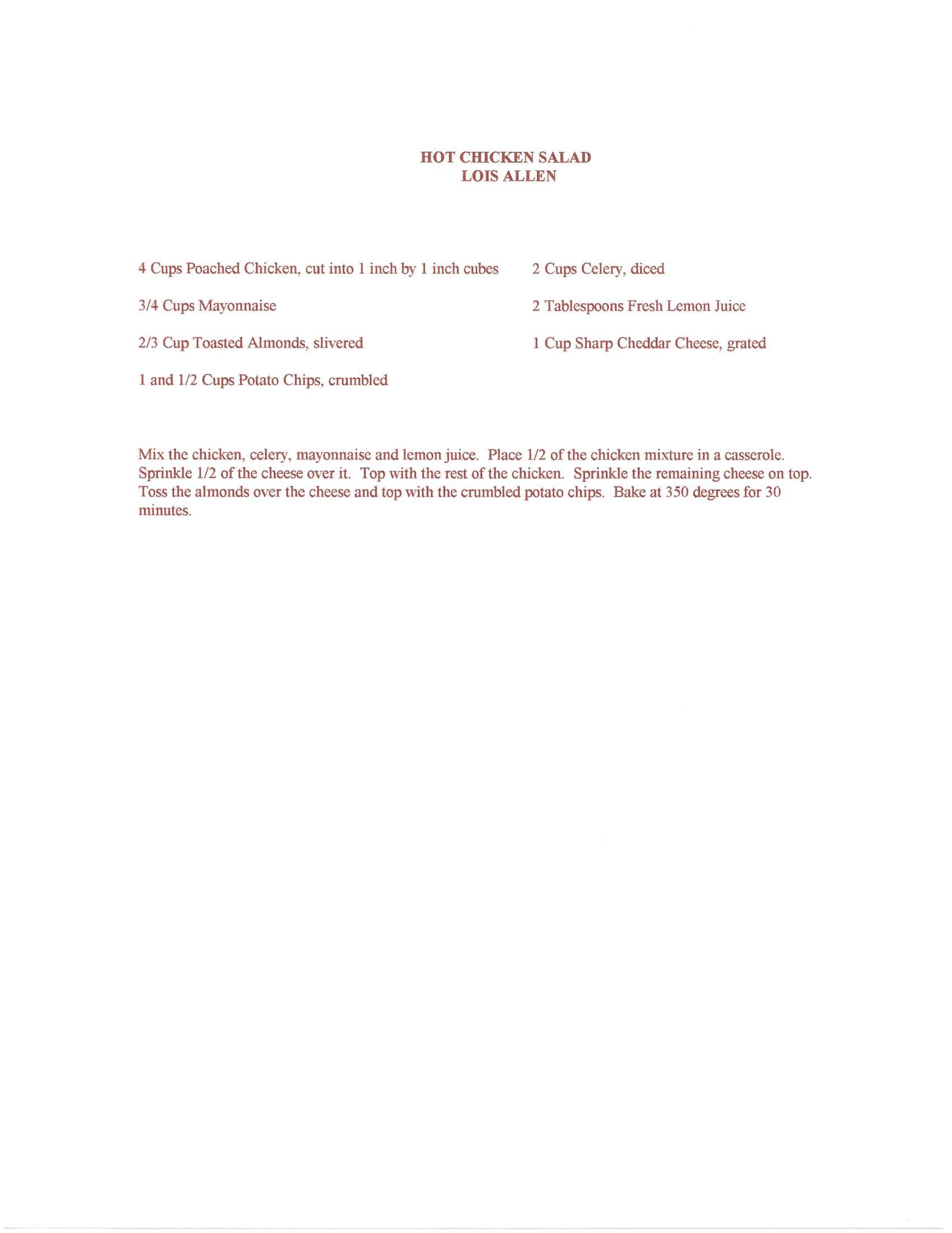 Original cookbook page for Hot Chicken Salad