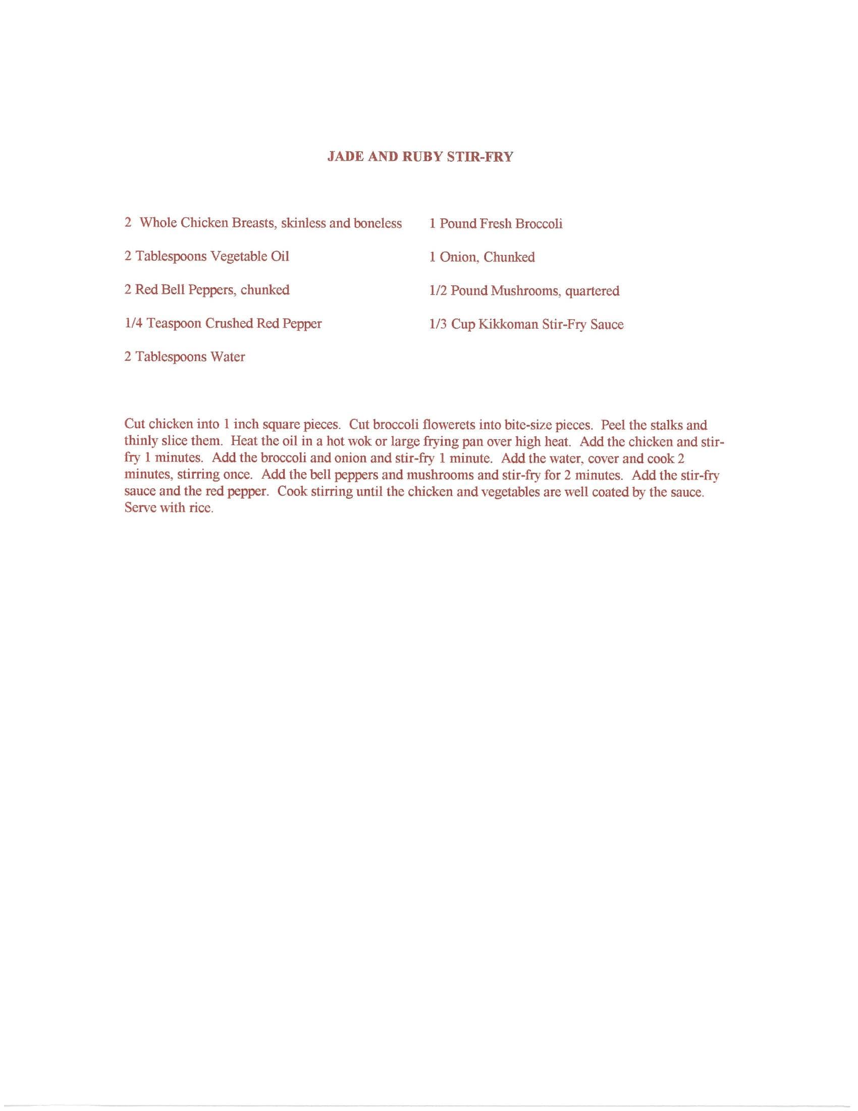 Original cookbook page for Jade and Ruby Stir-fry