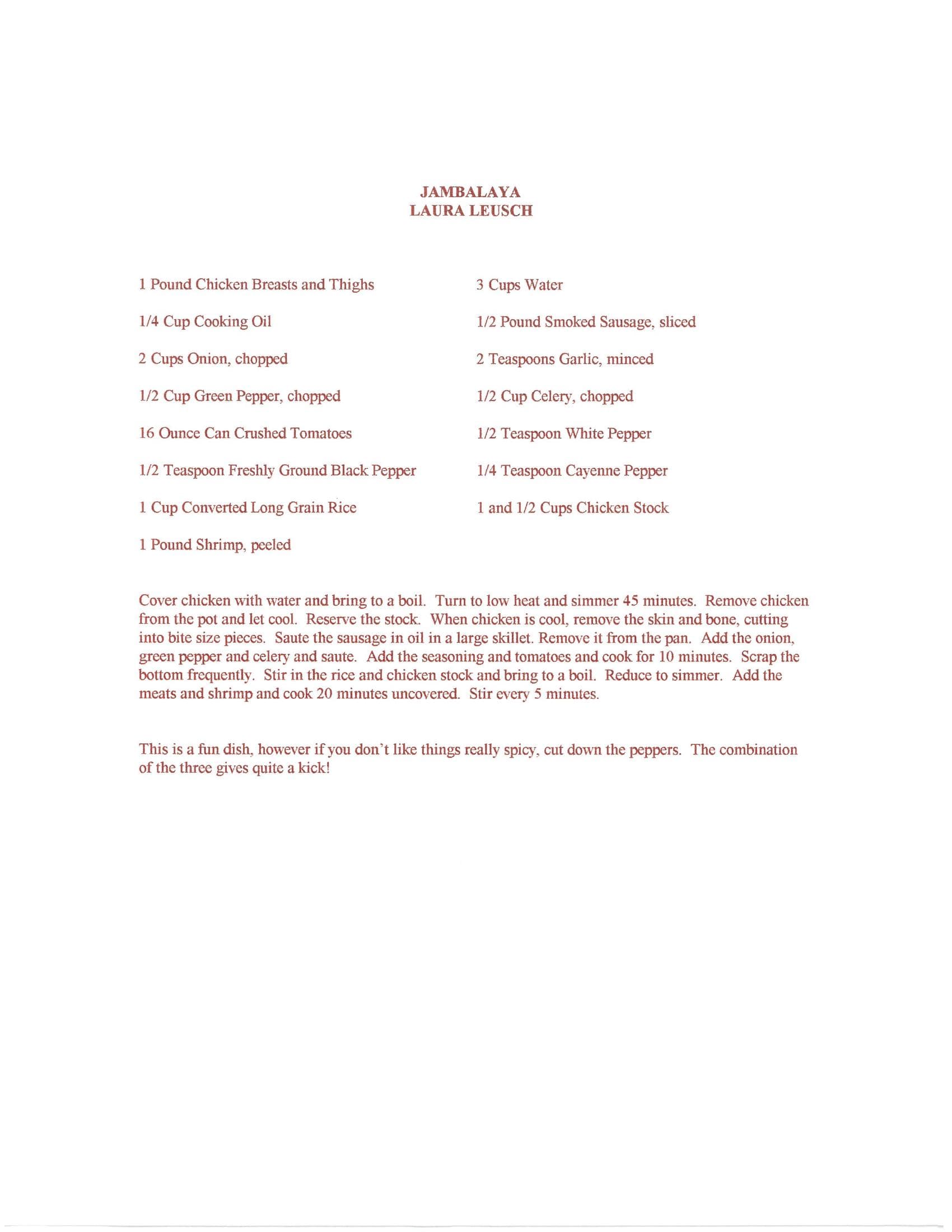 Original cookbook page for Jambalaya