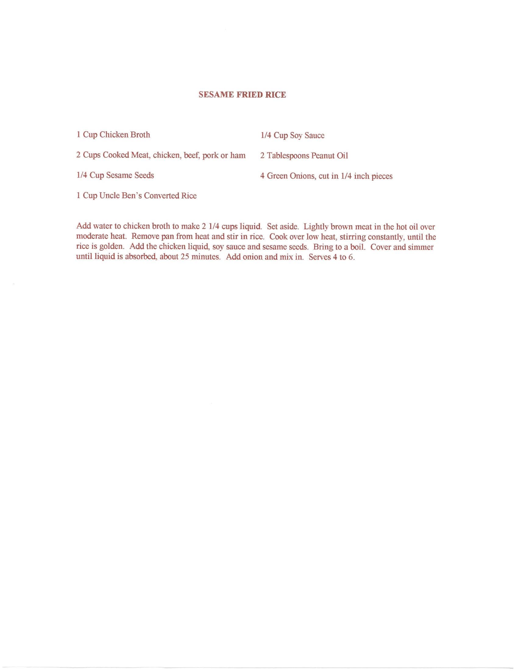 Original cookbook page for Sesame Fried Rice