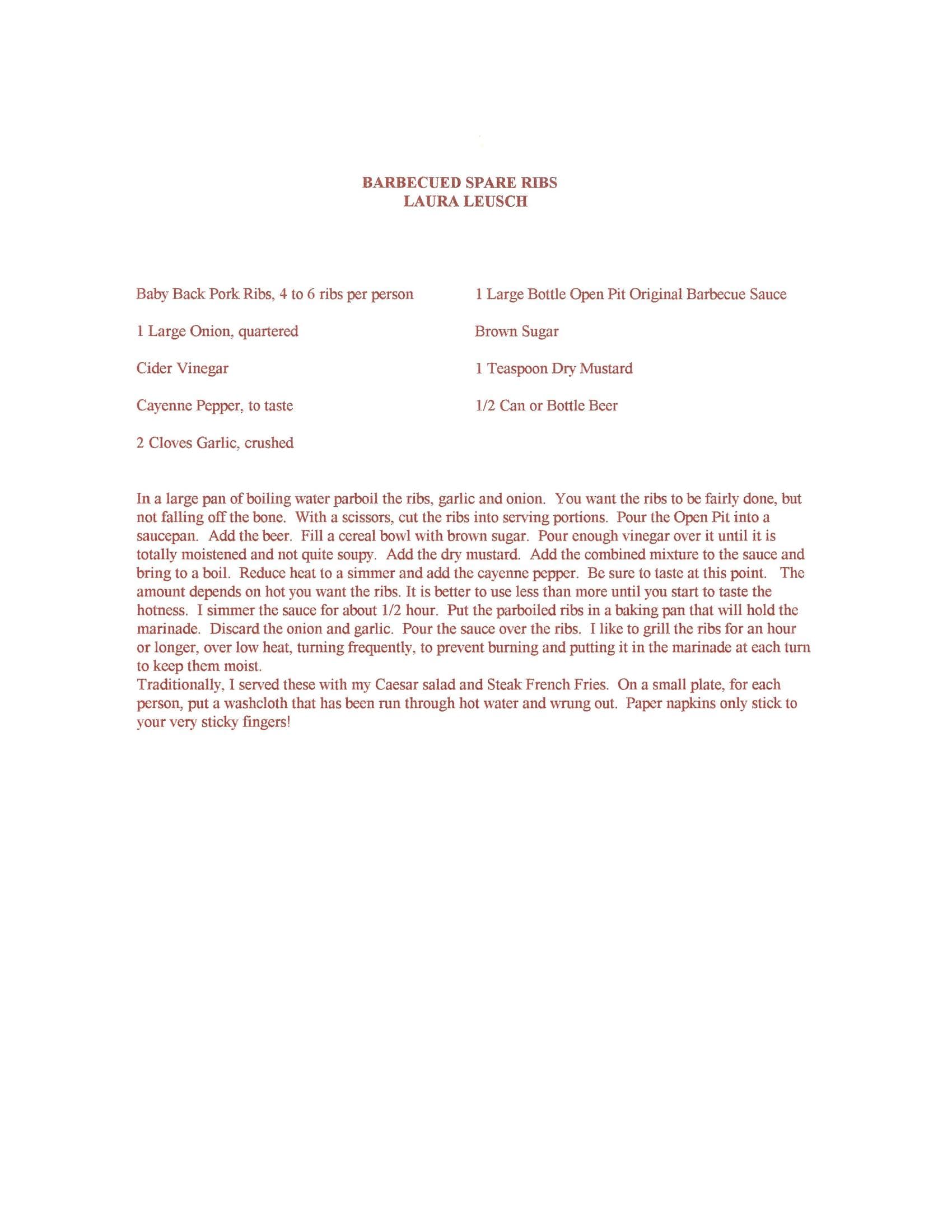 Original cookbook page for Barbecued Spare Ribs