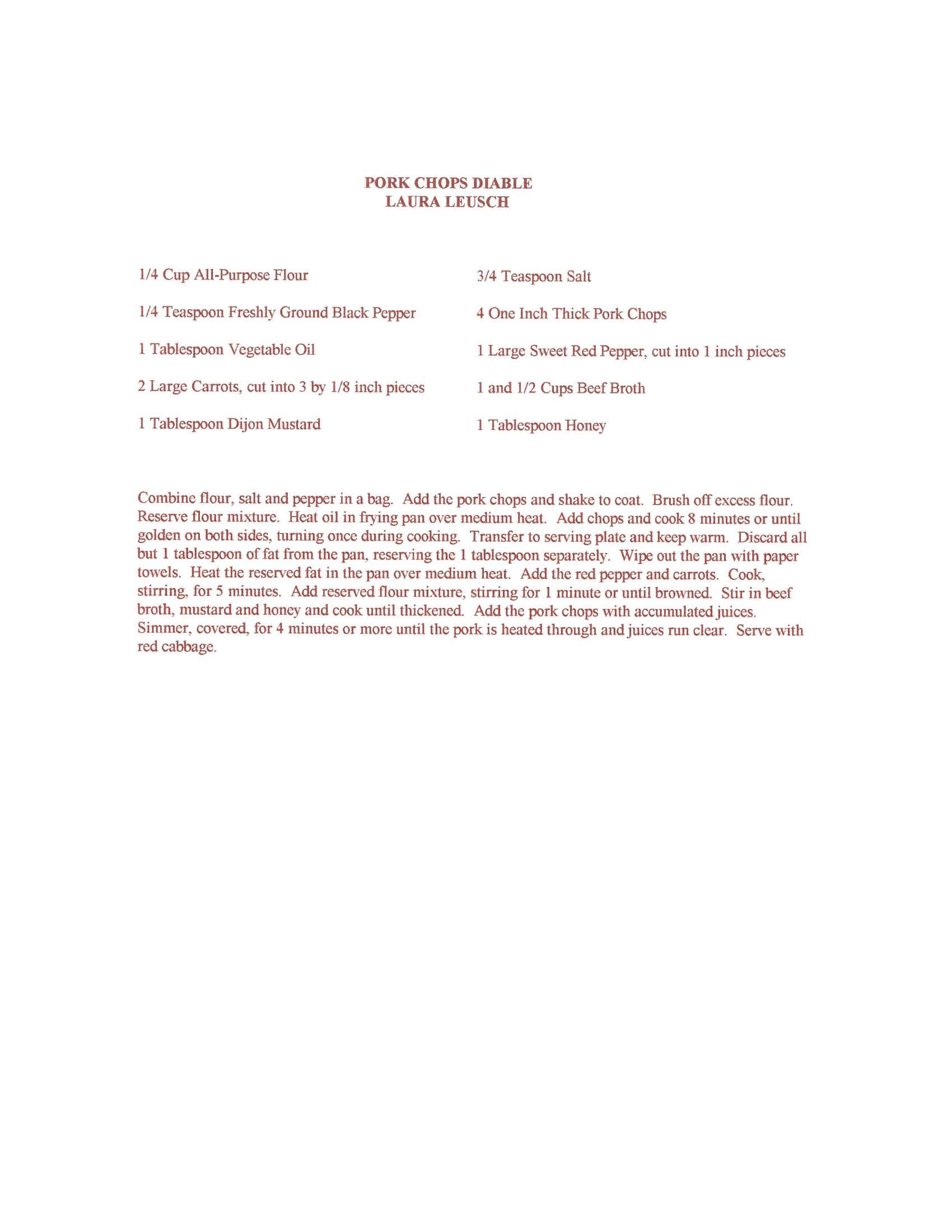 Original cookbook page for Pork Chops Diable