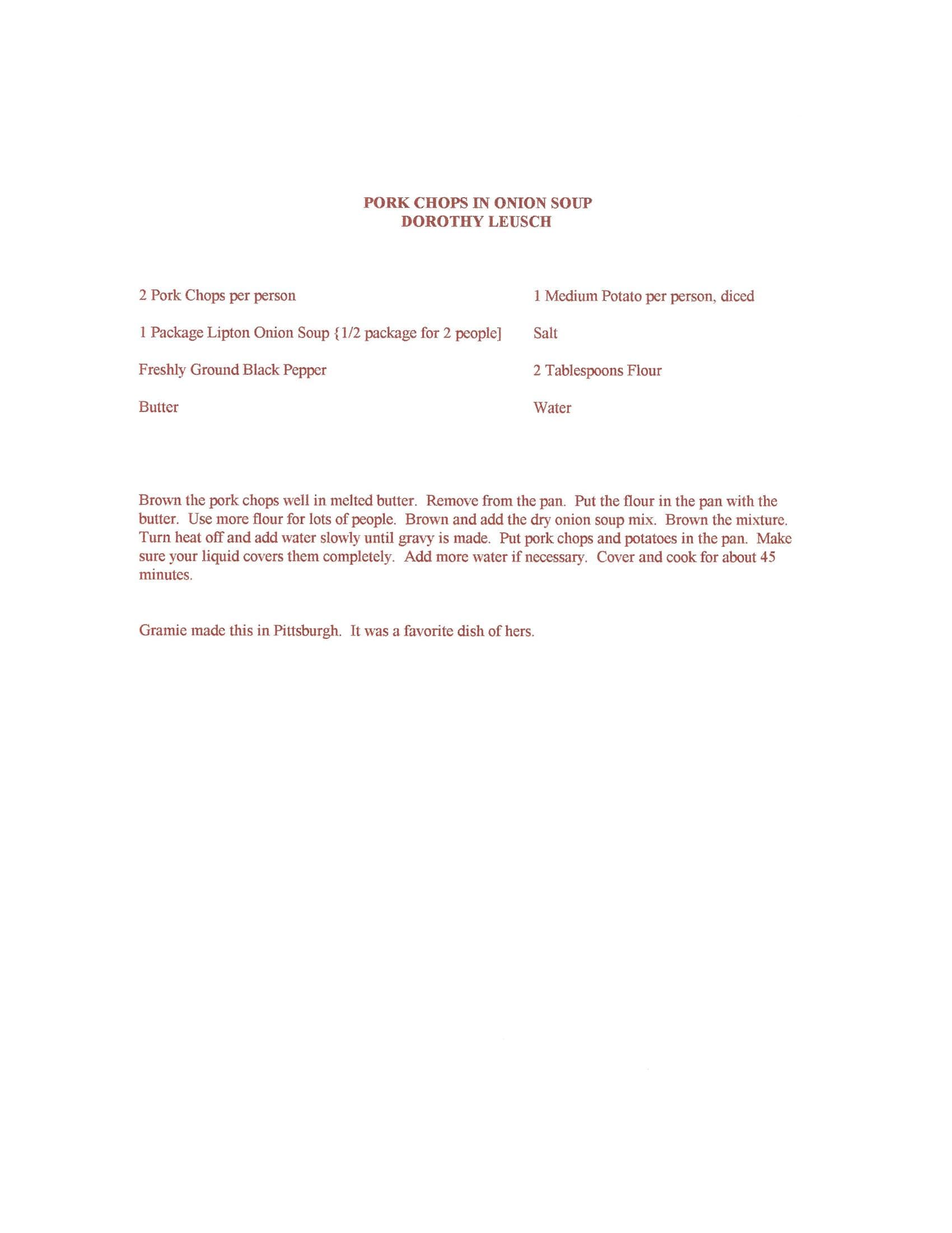 Original cookbook page for Pork Chops in Onion Soup