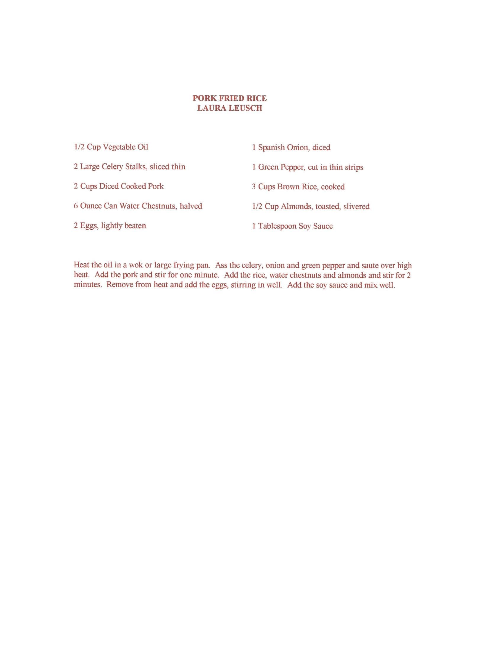 Original cookbook page for Pork Fried Rice