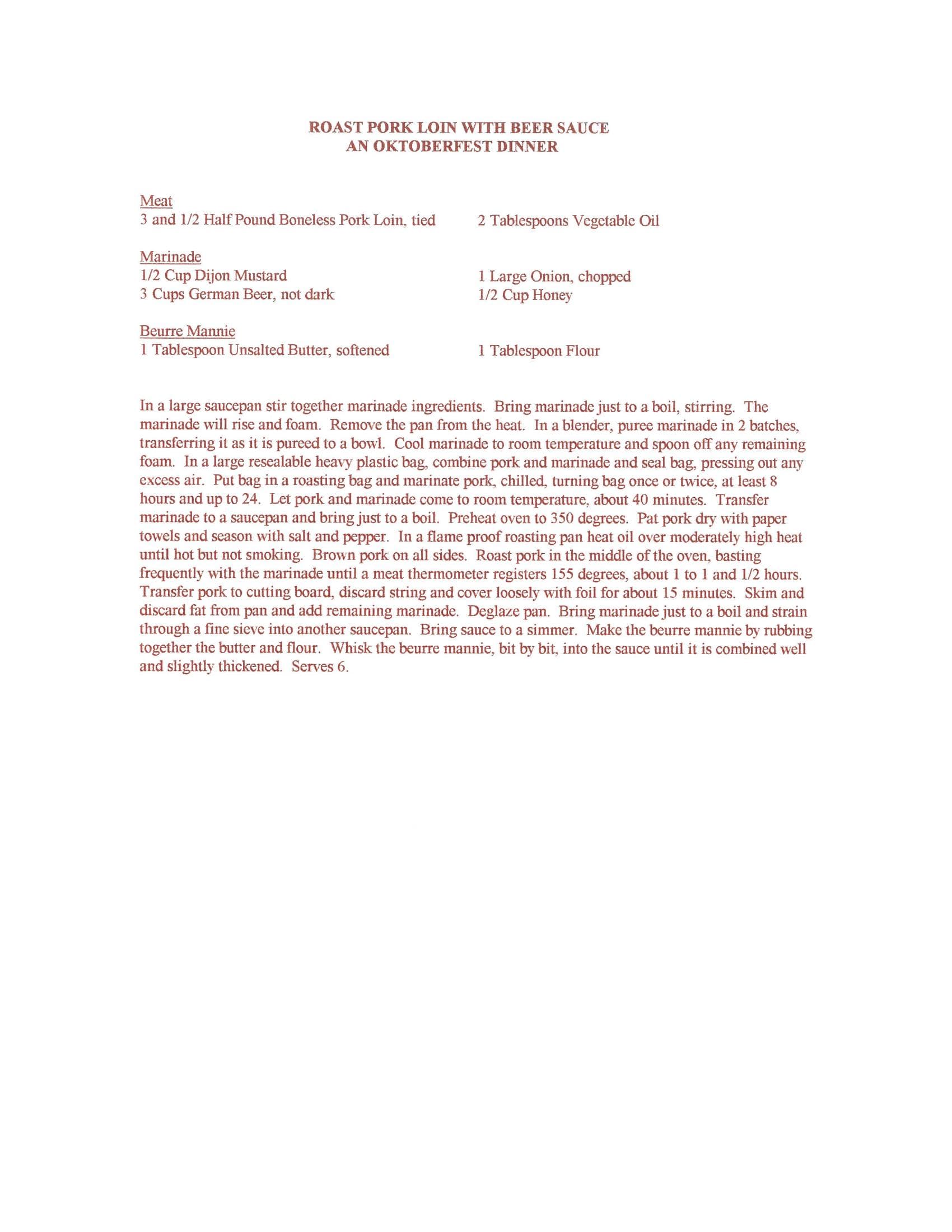 Original cookbook page for Roast Pork Loin with Beer Sauce