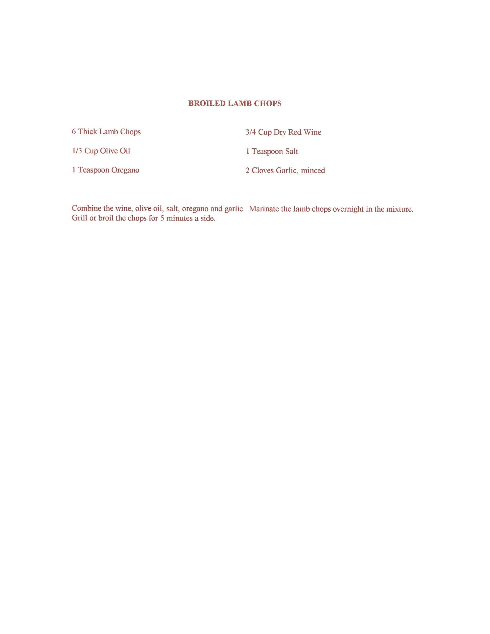 Original cookbook page for Broiled Lamb Chops