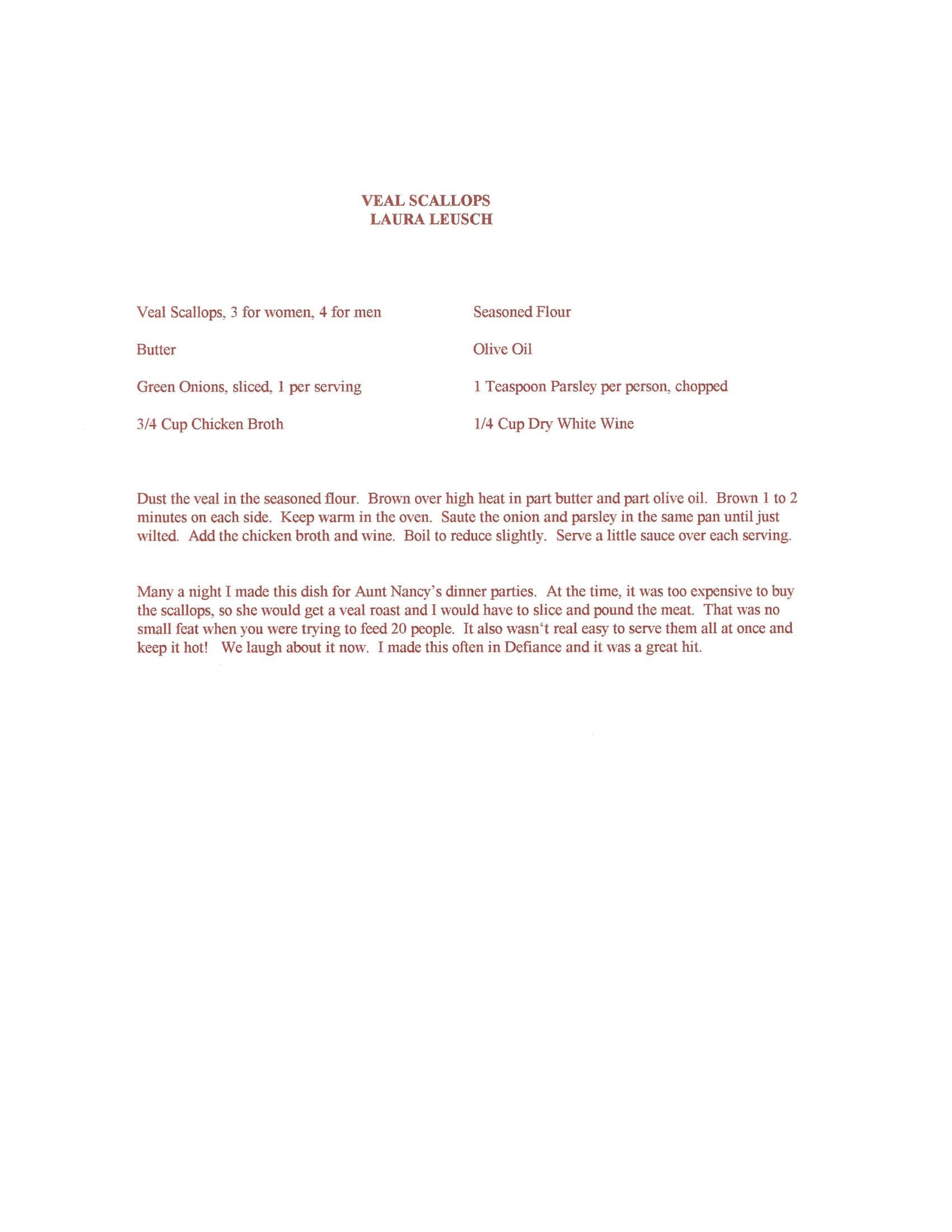 Original cookbook page for Veal Scallops