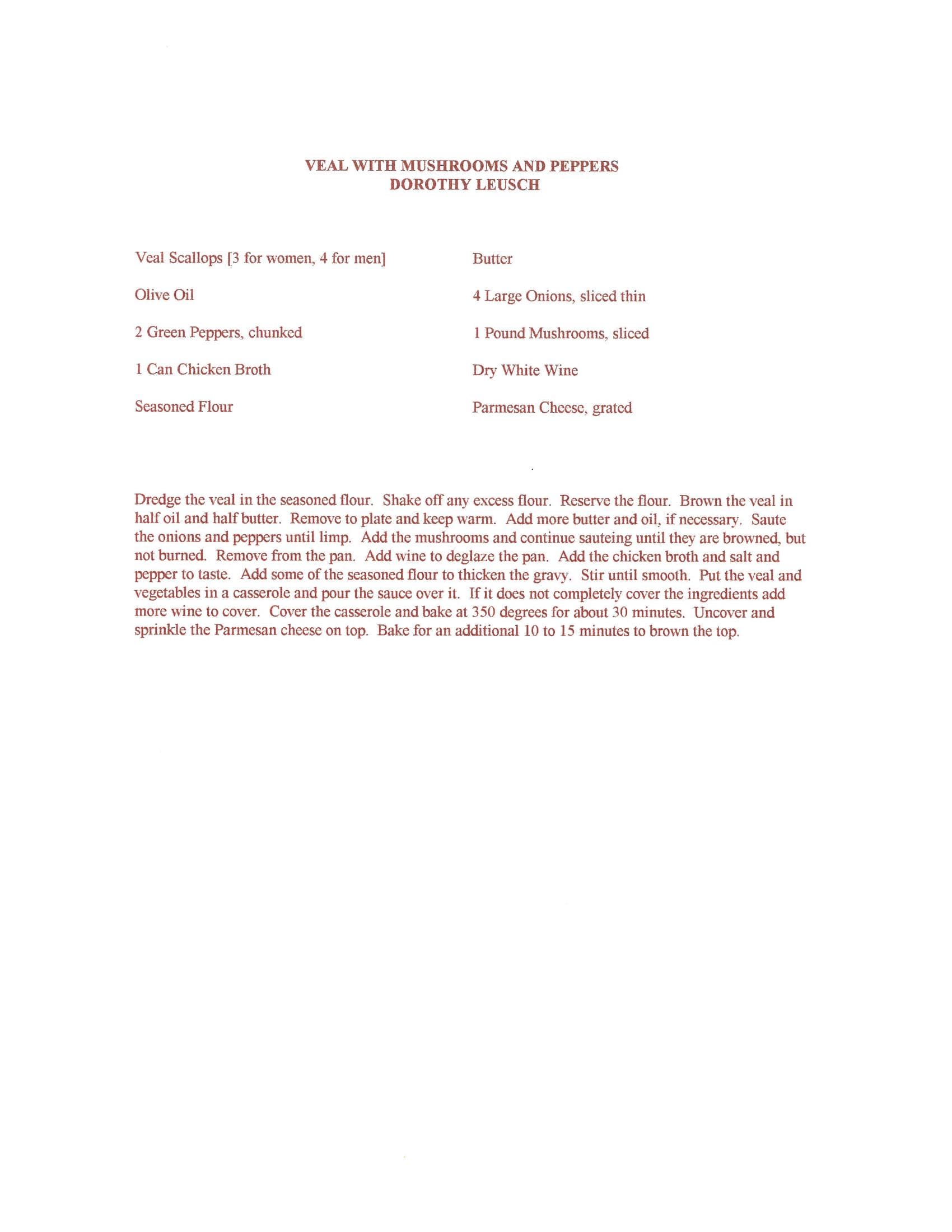 Original cookbook page for Veal with Mushrooms and Peppers