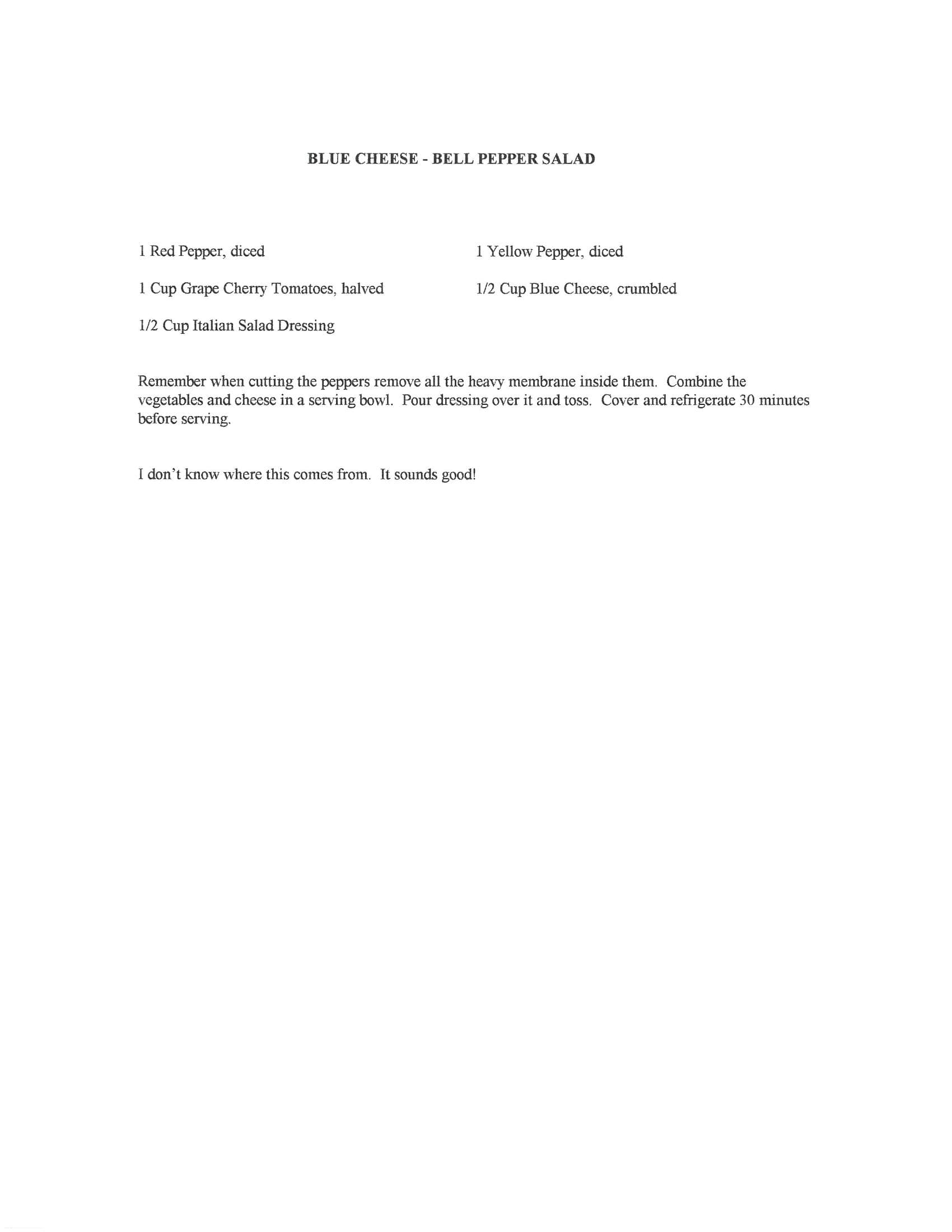 Original cookbook page for Blue Cheese - Bell Pepper Salad