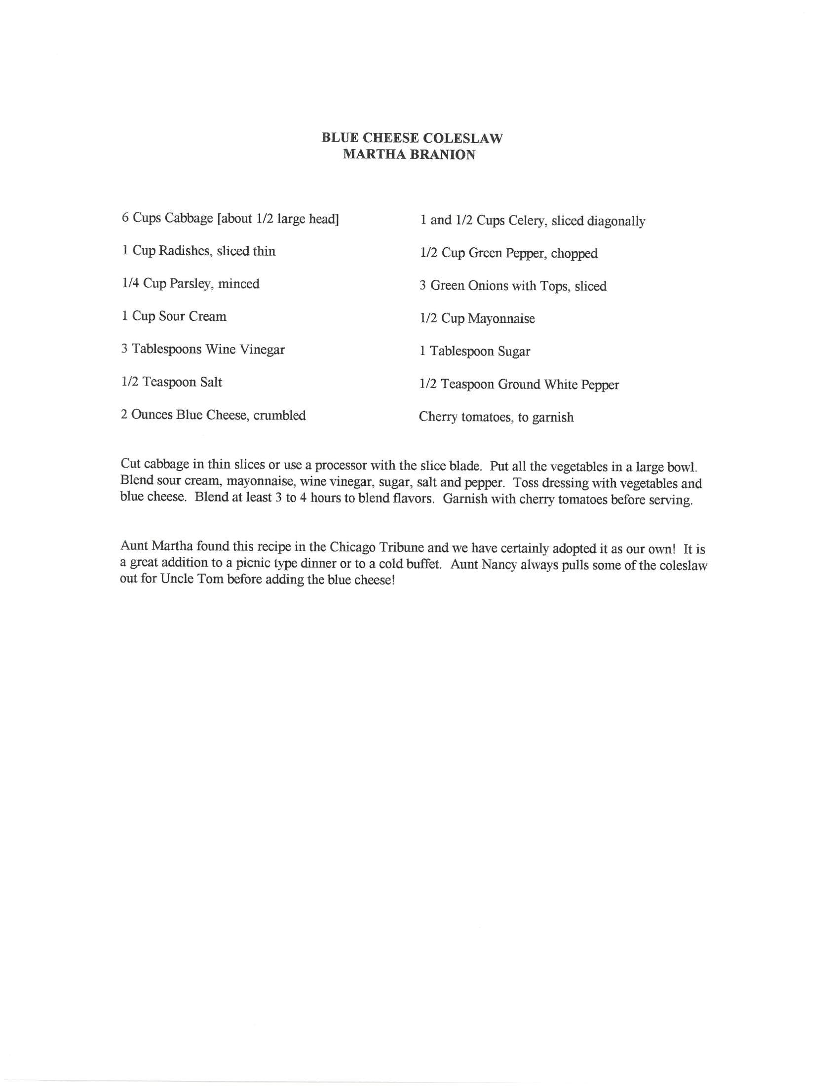 Original cookbook page for Blue Cheese Coleslaw