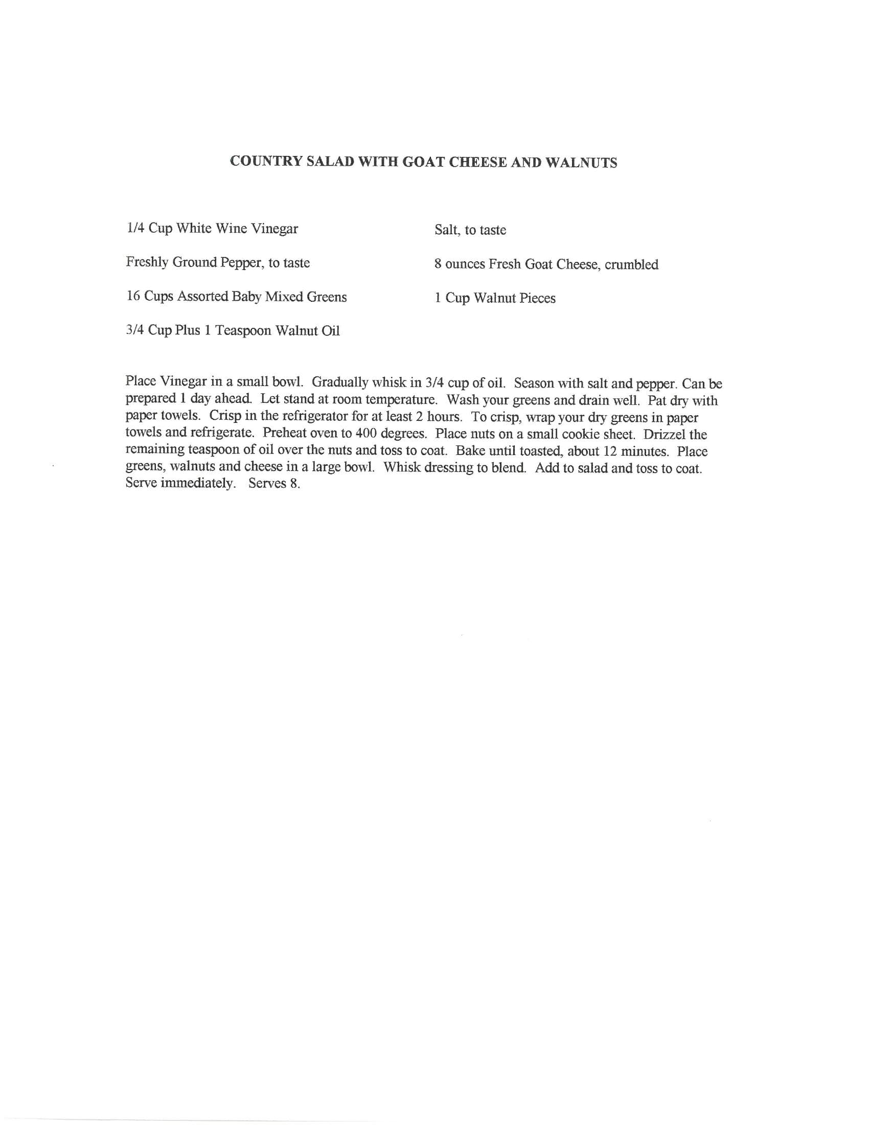 Original cookbook page for Country Salad with Goat Cheese and Walnuts