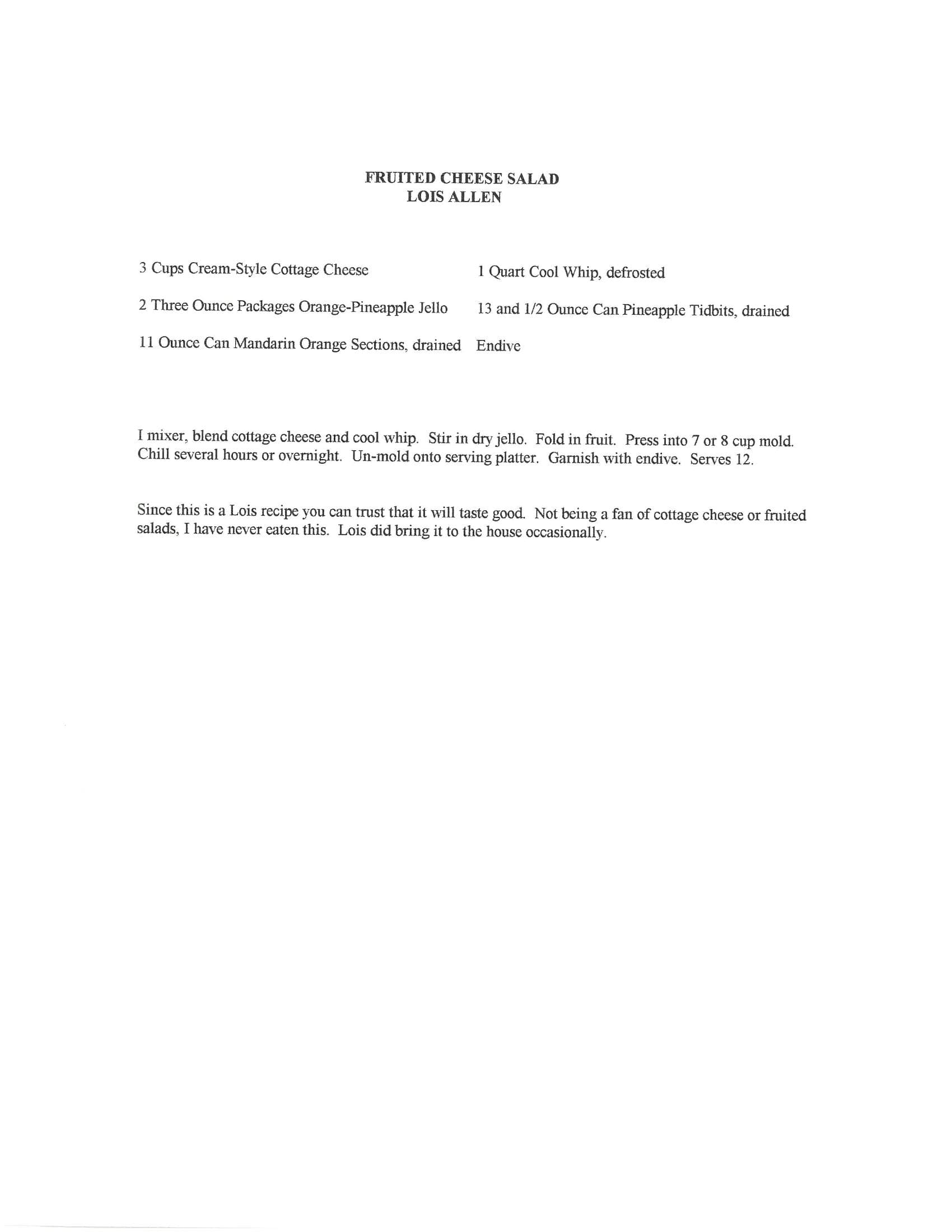 Original cookbook page for Fruited Cheese Salad