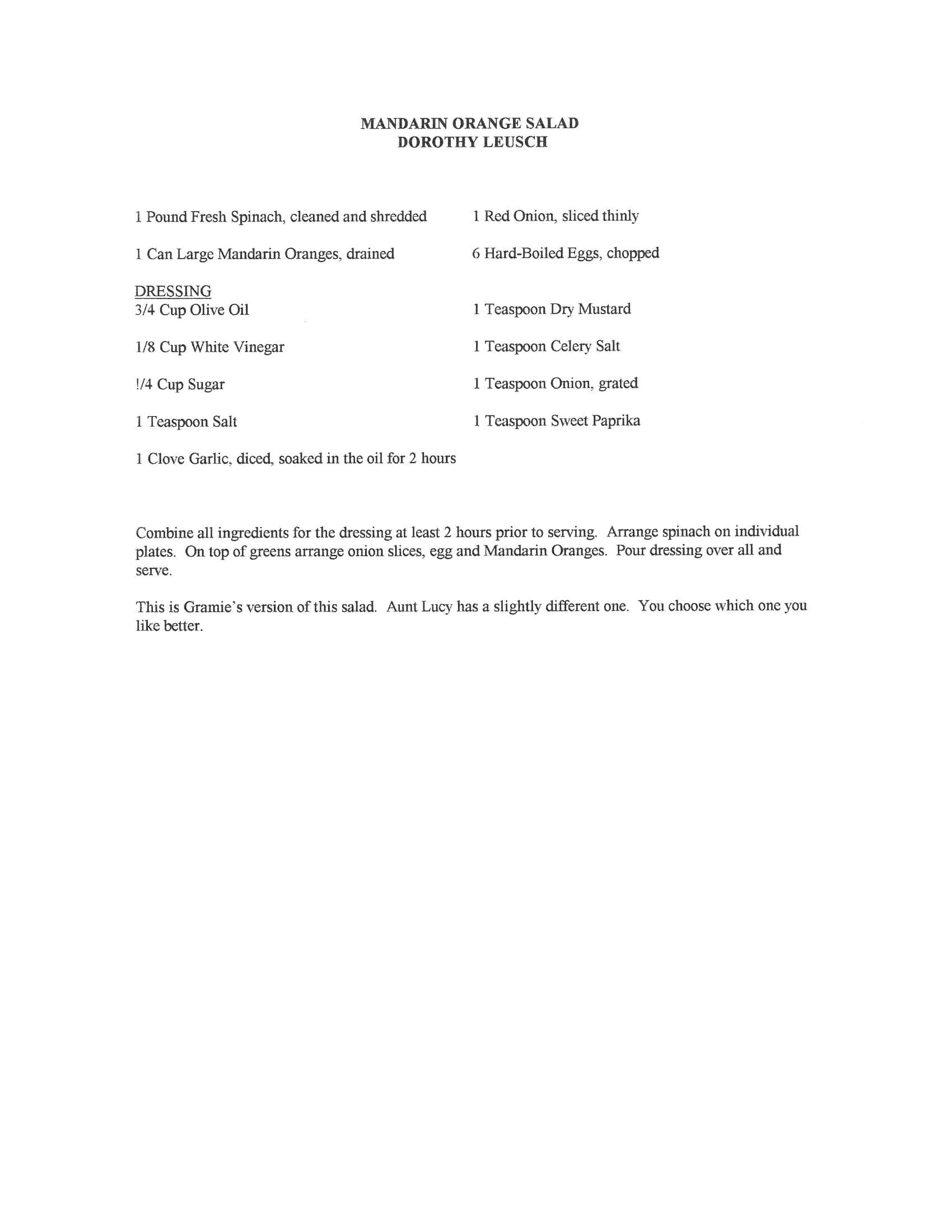 Original cookbook page for Mandarin Orange Salad