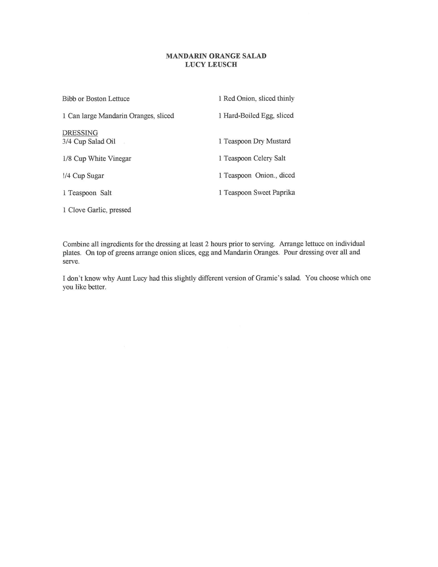 Original cookbook page for Mandarin Orange Salad