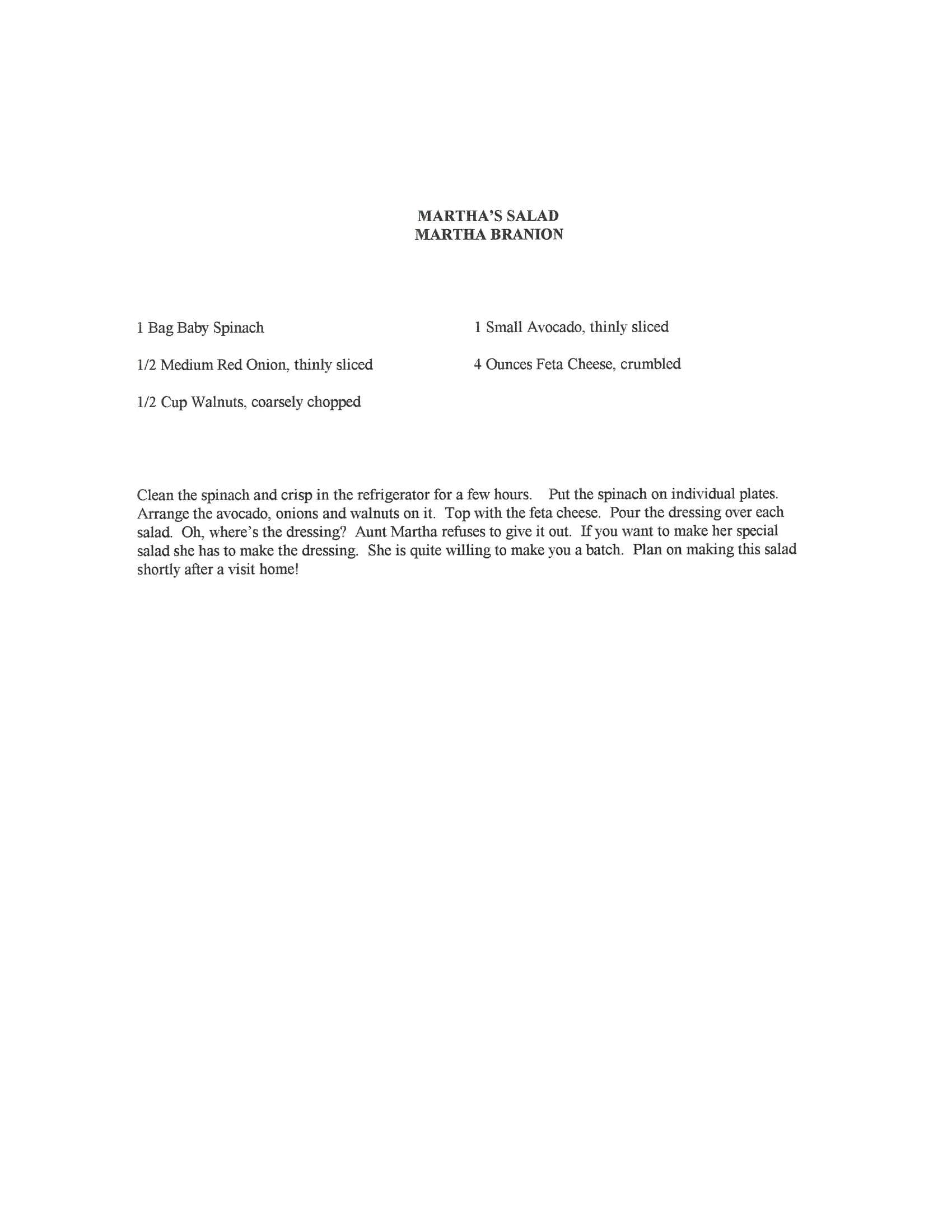 Original cookbook page for Martha's Salad
