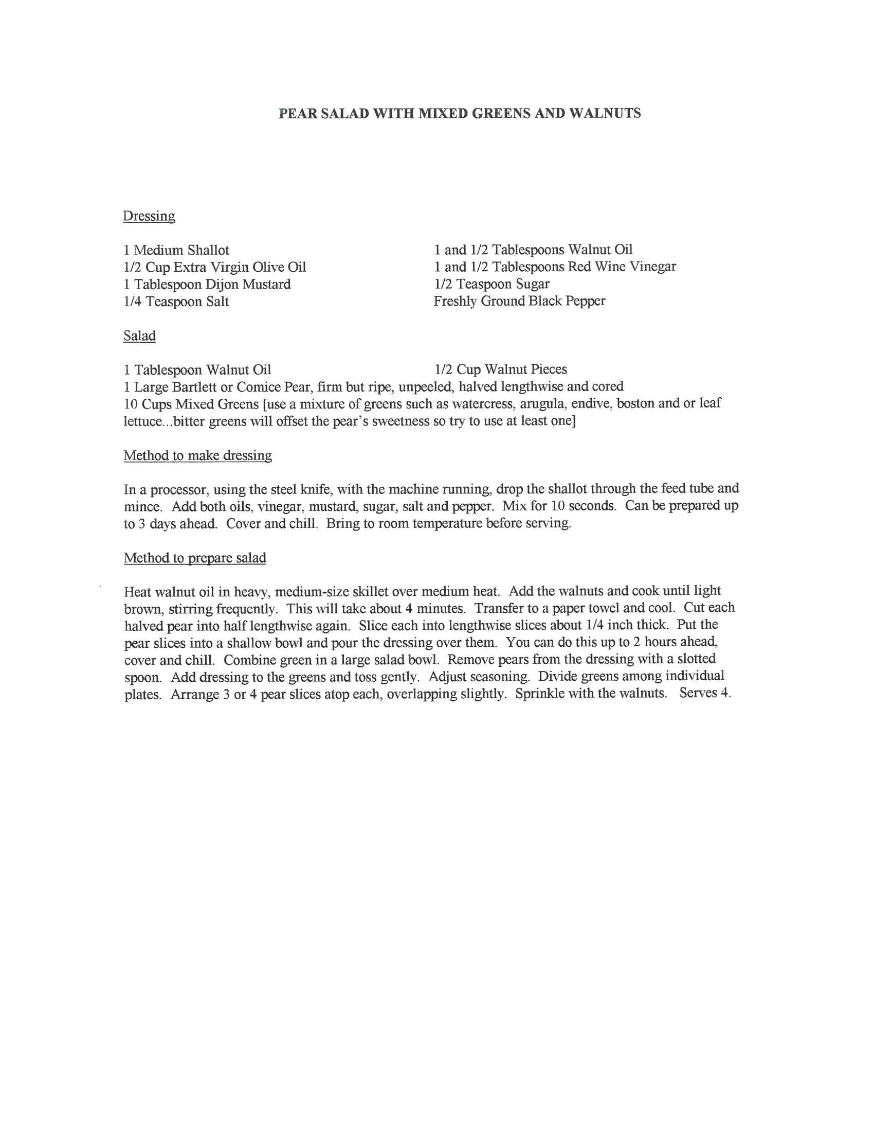Original cookbook page for Pear Salad with Mixed Greens and Walnuts