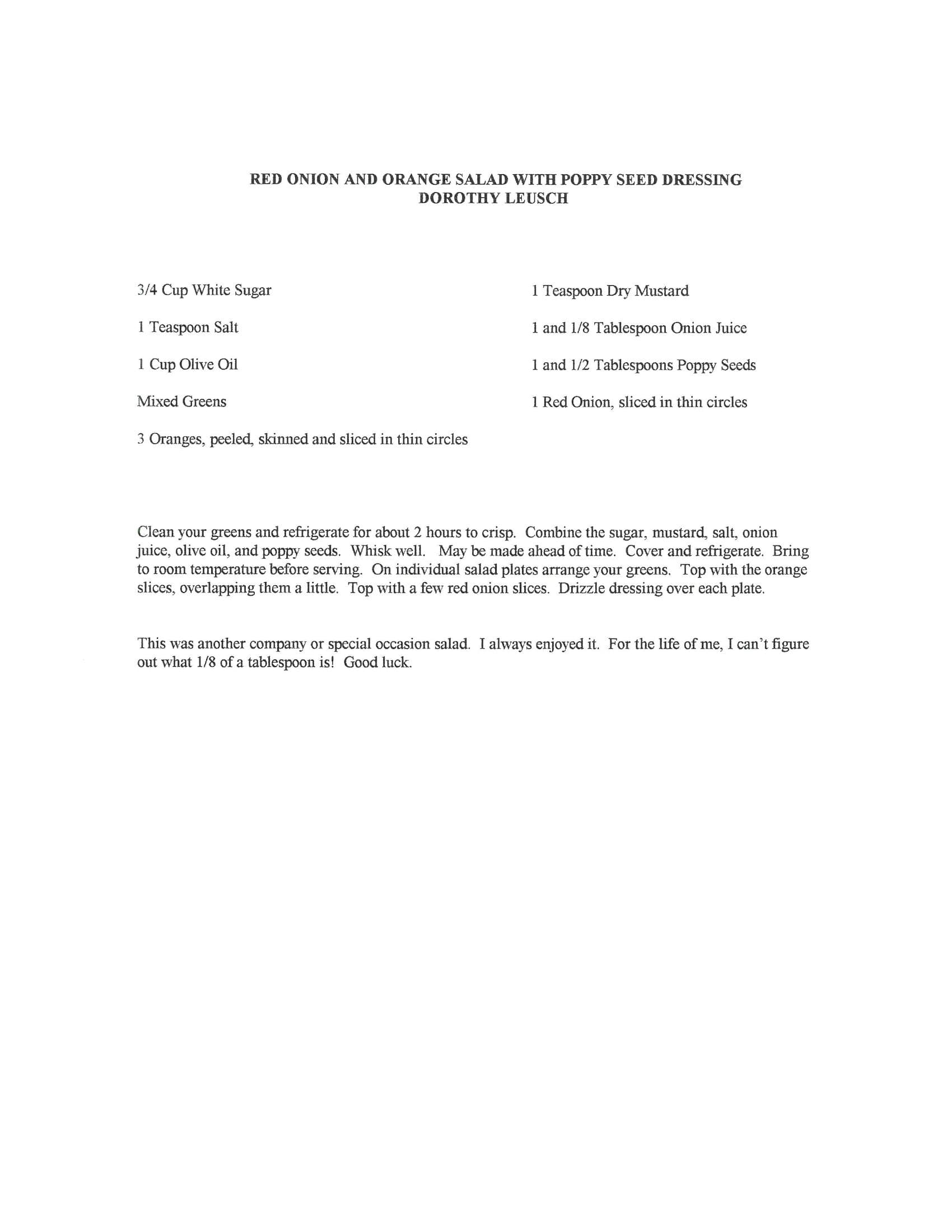 Original cookbook page for Red Onion and Orange Salad with Poppy Seed Dressing