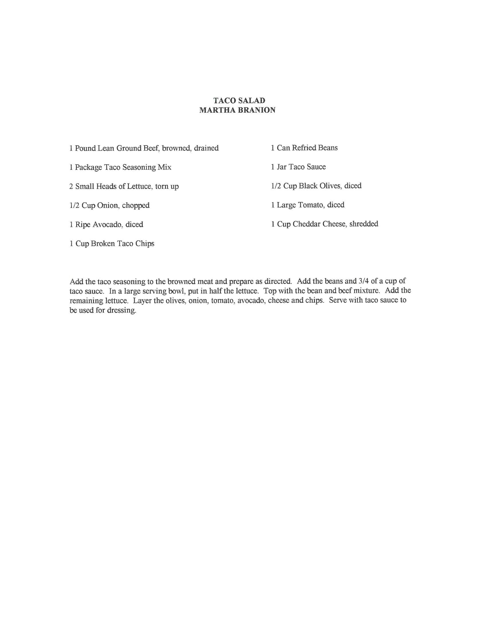 Original cookbook page for Taco Salad