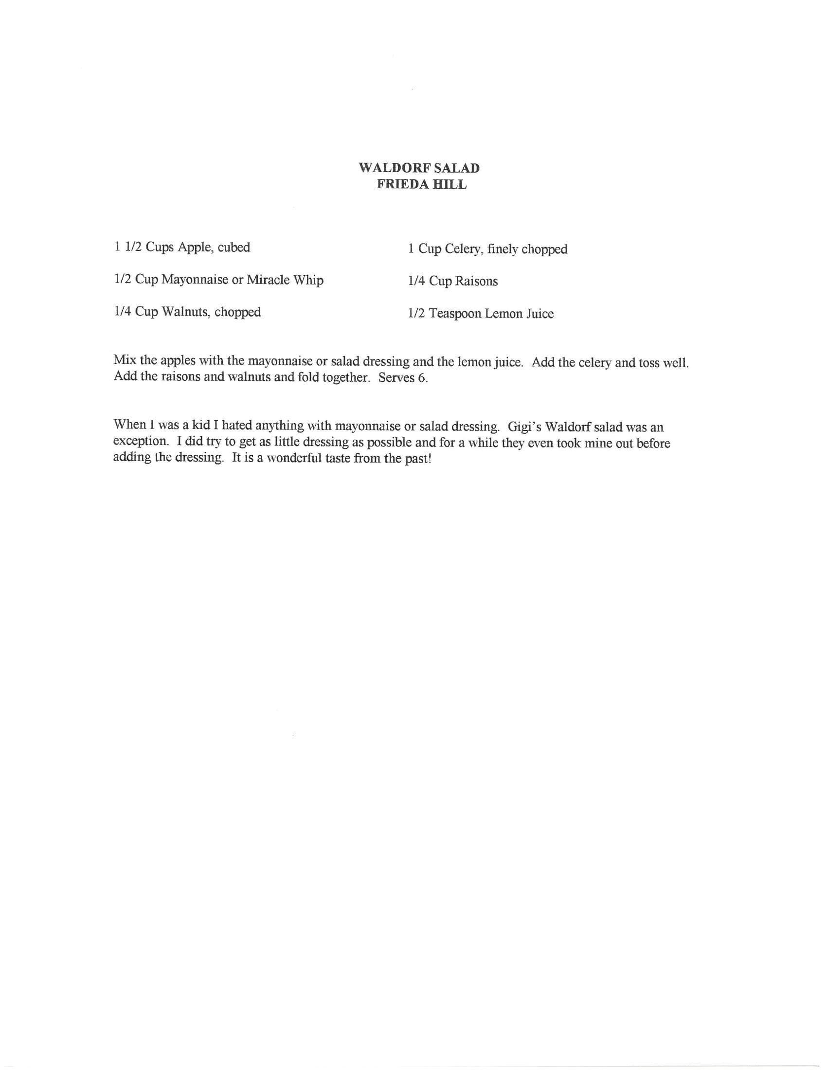 Original cookbook page for Waldorf Salad