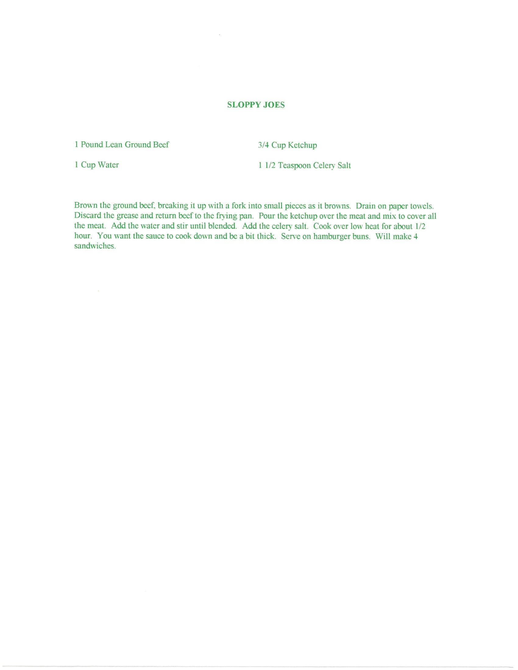 Original cookbook page for Sloppy Joes