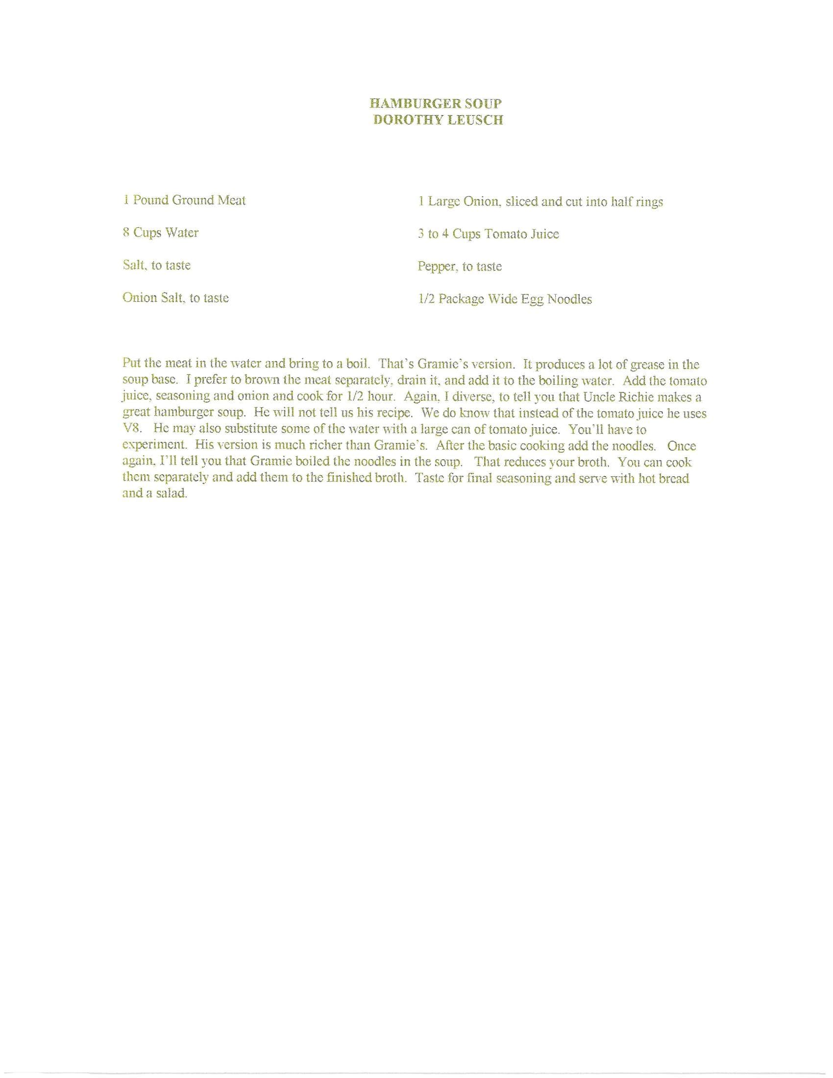 Original cookbook page for Hamburger Soup