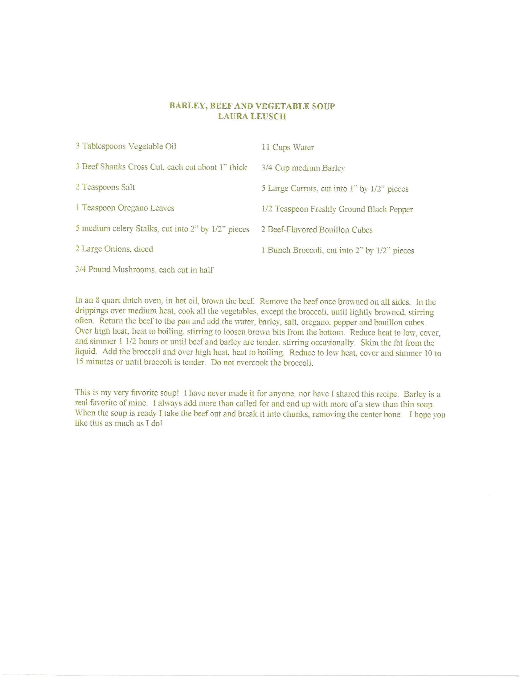Original cookbook page for Barley, Beef and Vegetable Soup