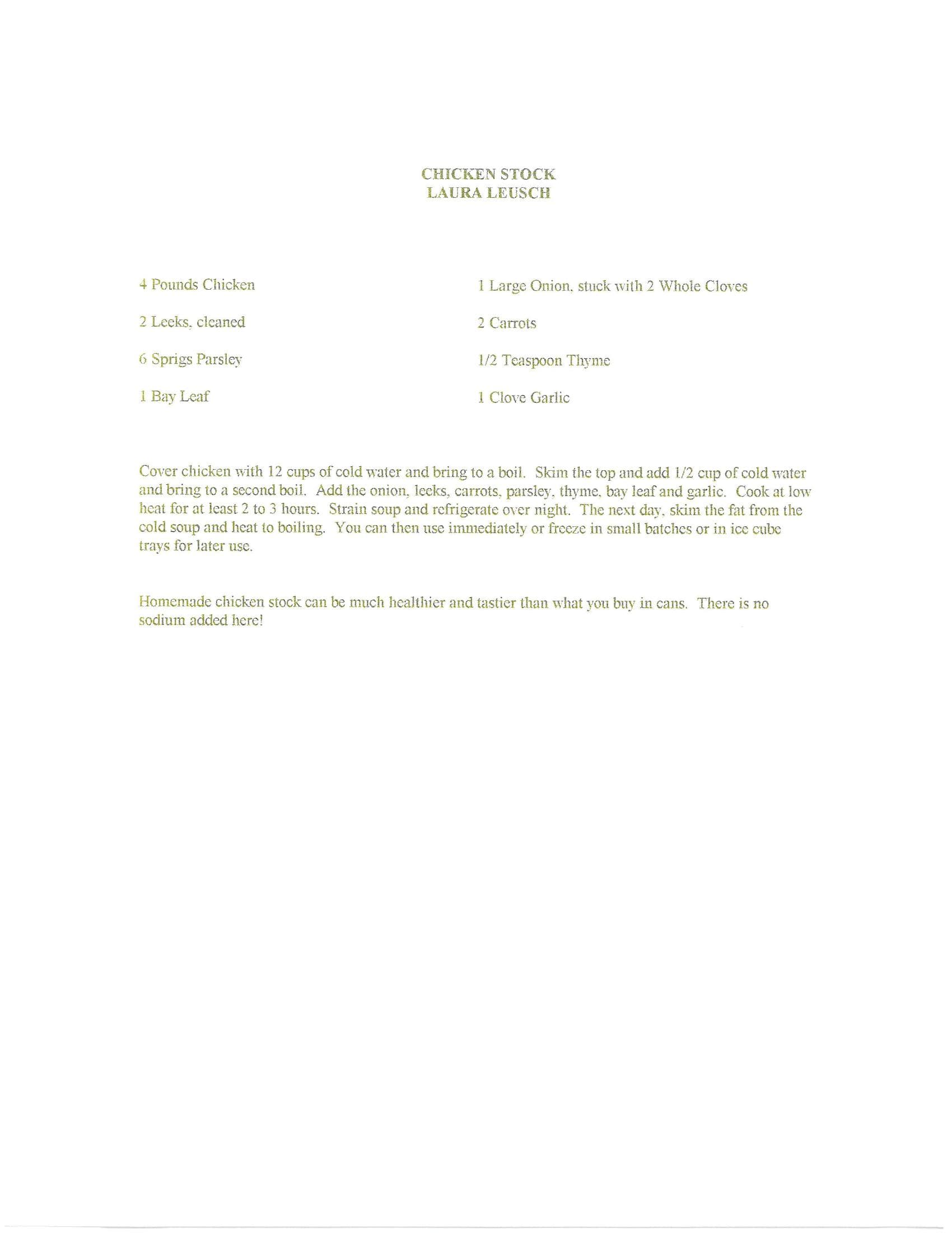 Original cookbook page for Chicken Stock