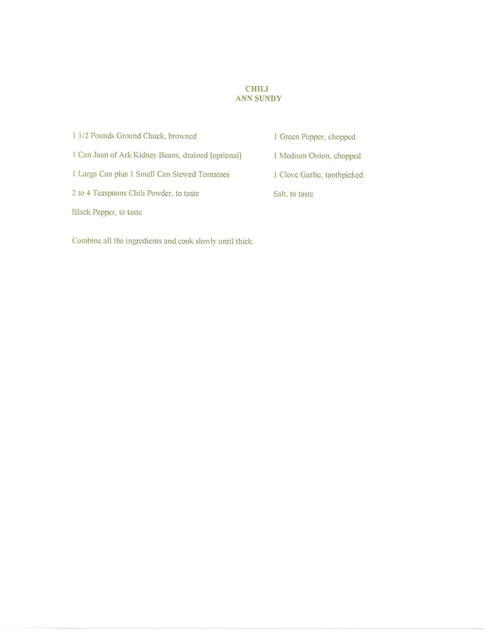 Original cookbook page for Chili