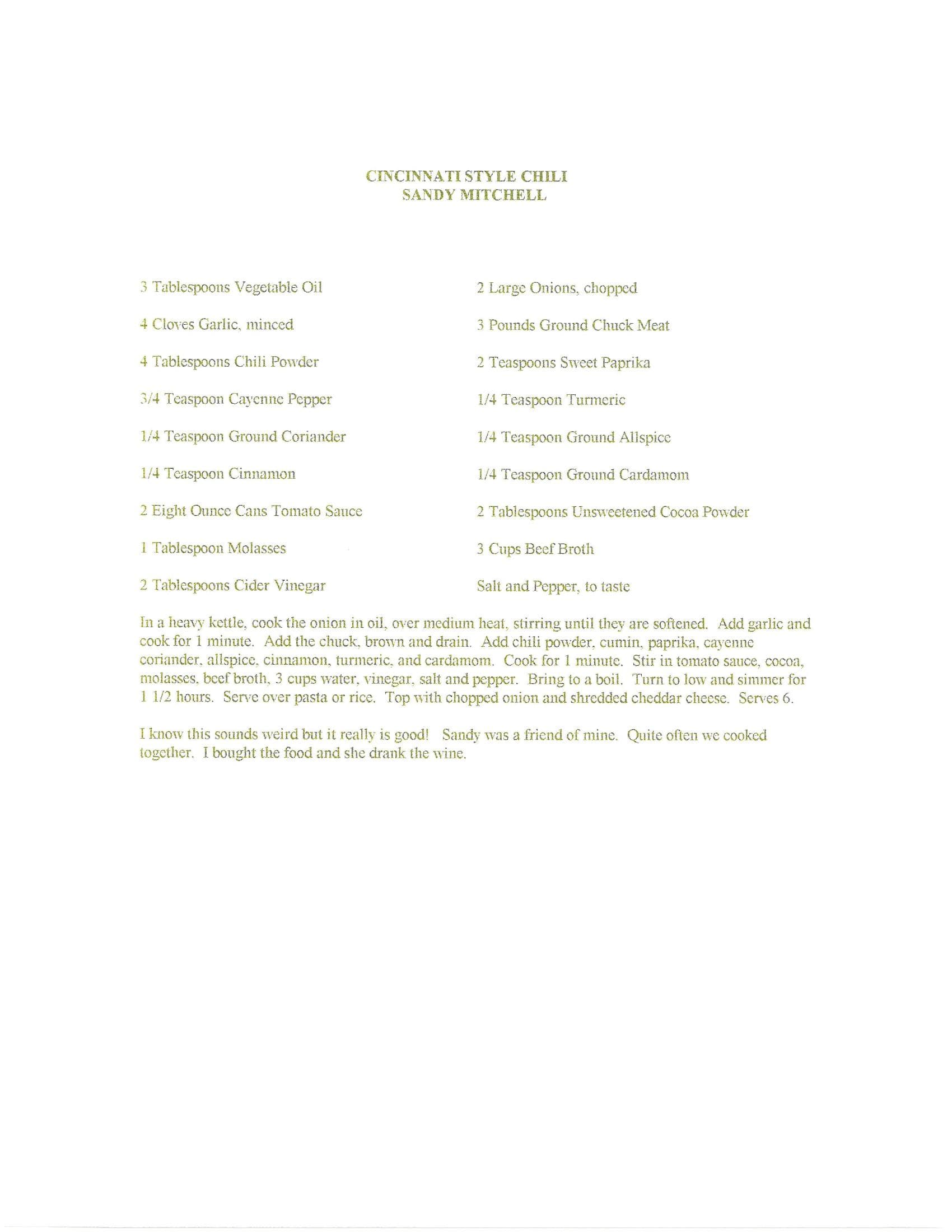 Original cookbook page for Cincinnati Style Chili