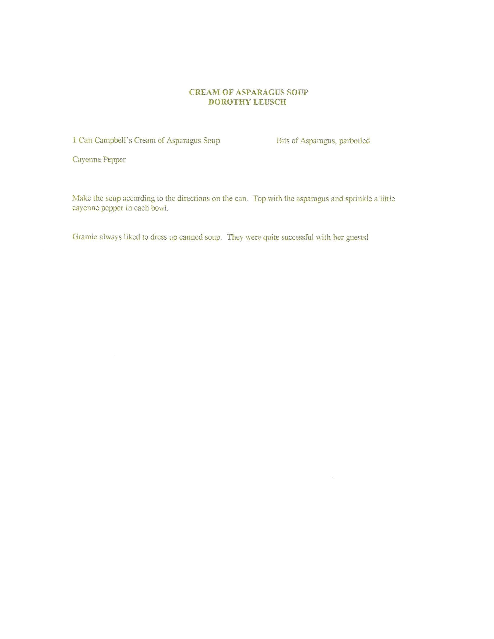 Original cookbook page for Cream of Asparagus Soup