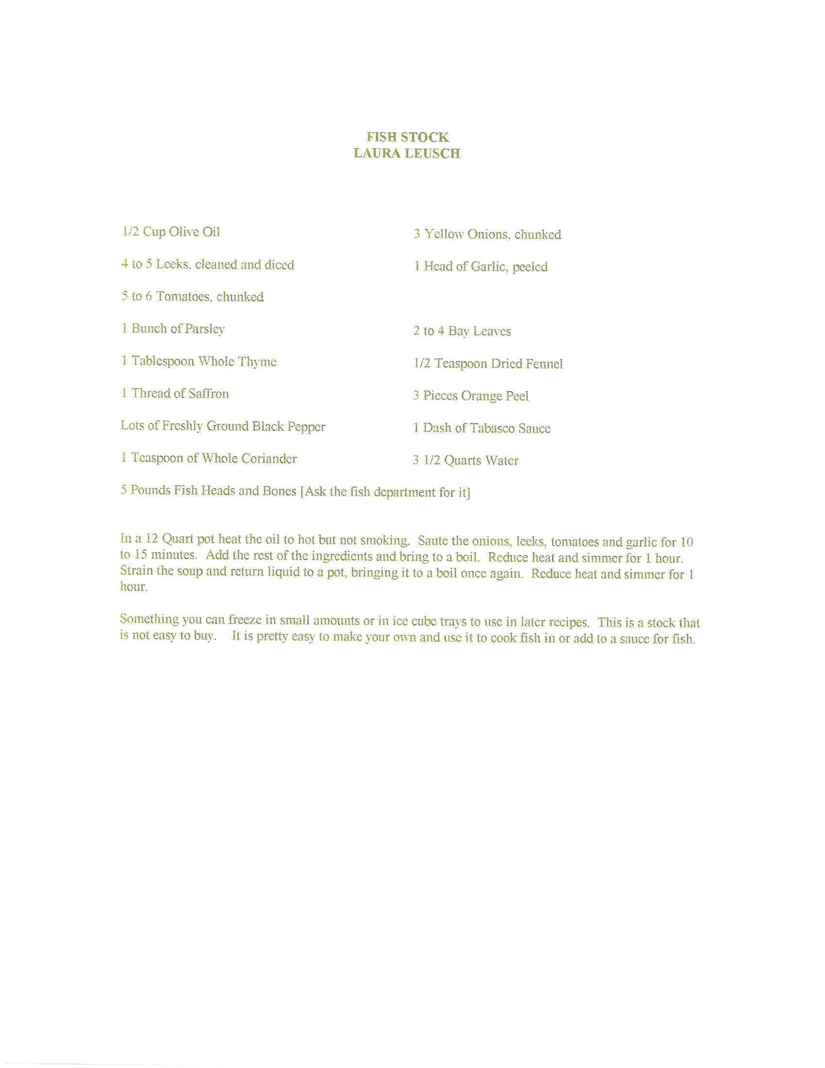 Original cookbook page for Fish Stock