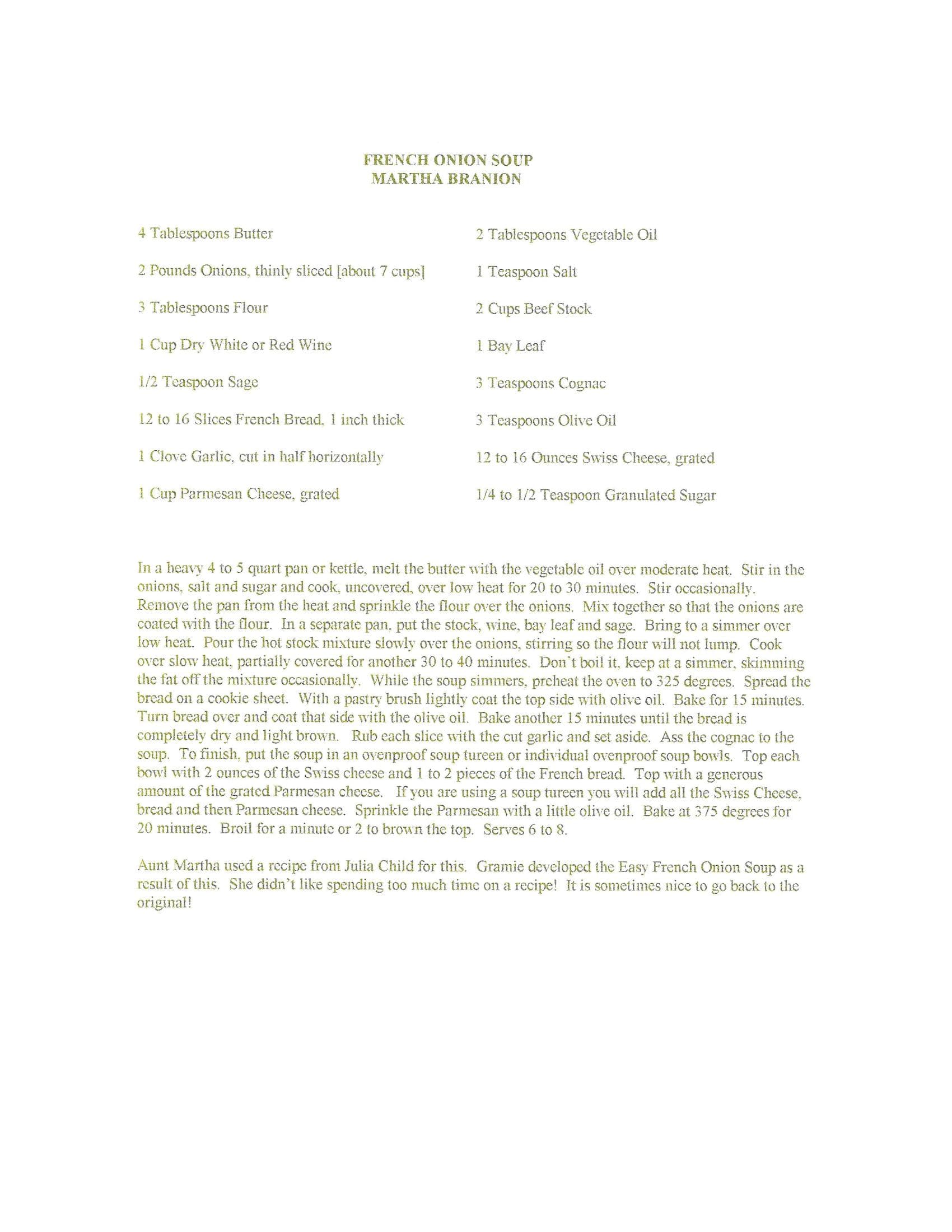 Original cookbook page for French Onion Soup