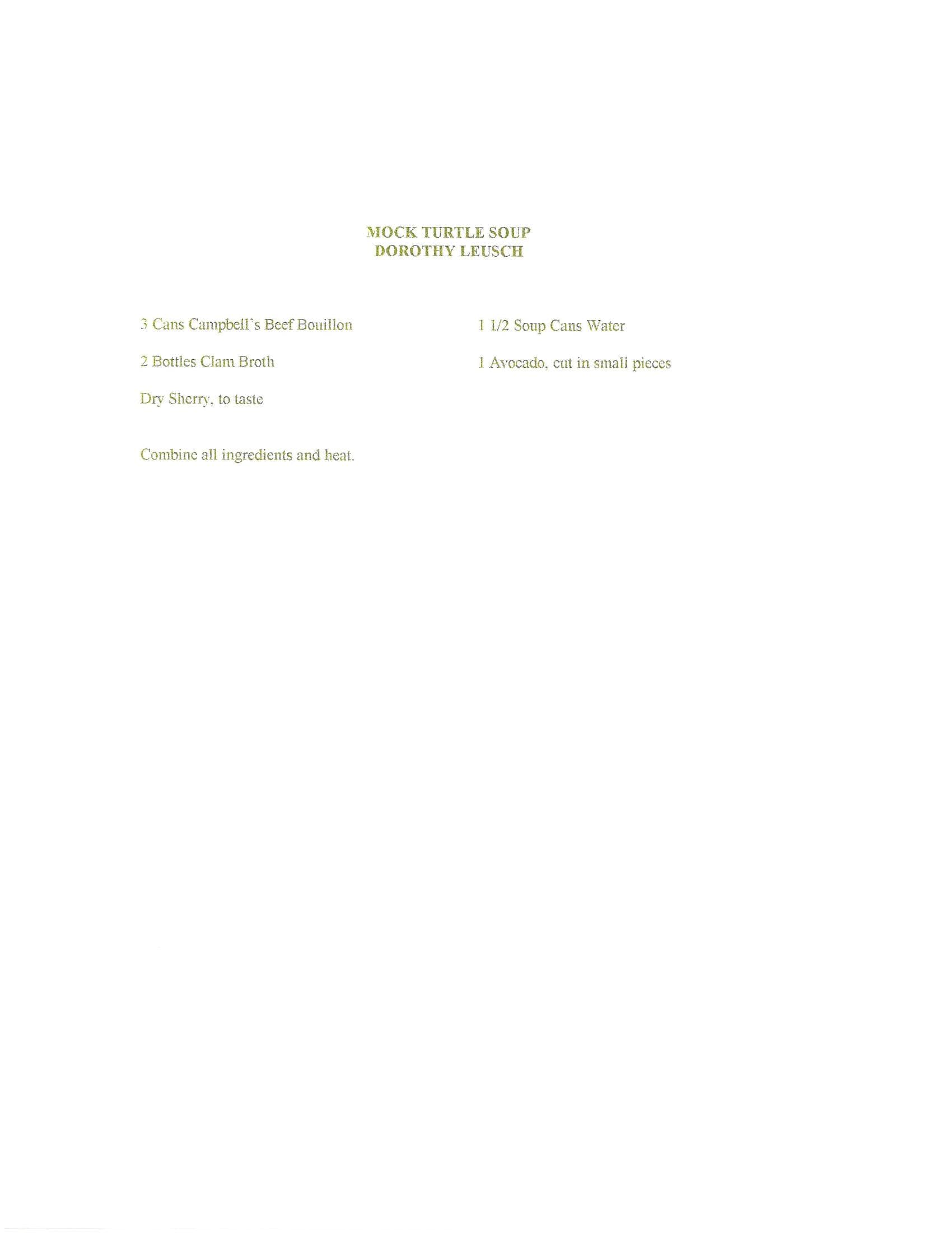 Original cookbook page for Mock Turtle Soup